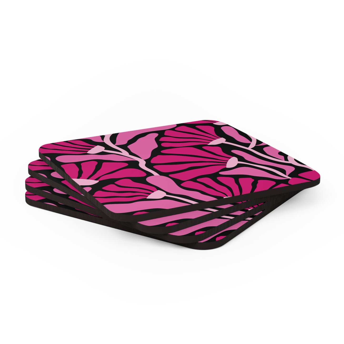 Groovy Mod Minimalist Flowers MCM Pink & Black Coaster Set