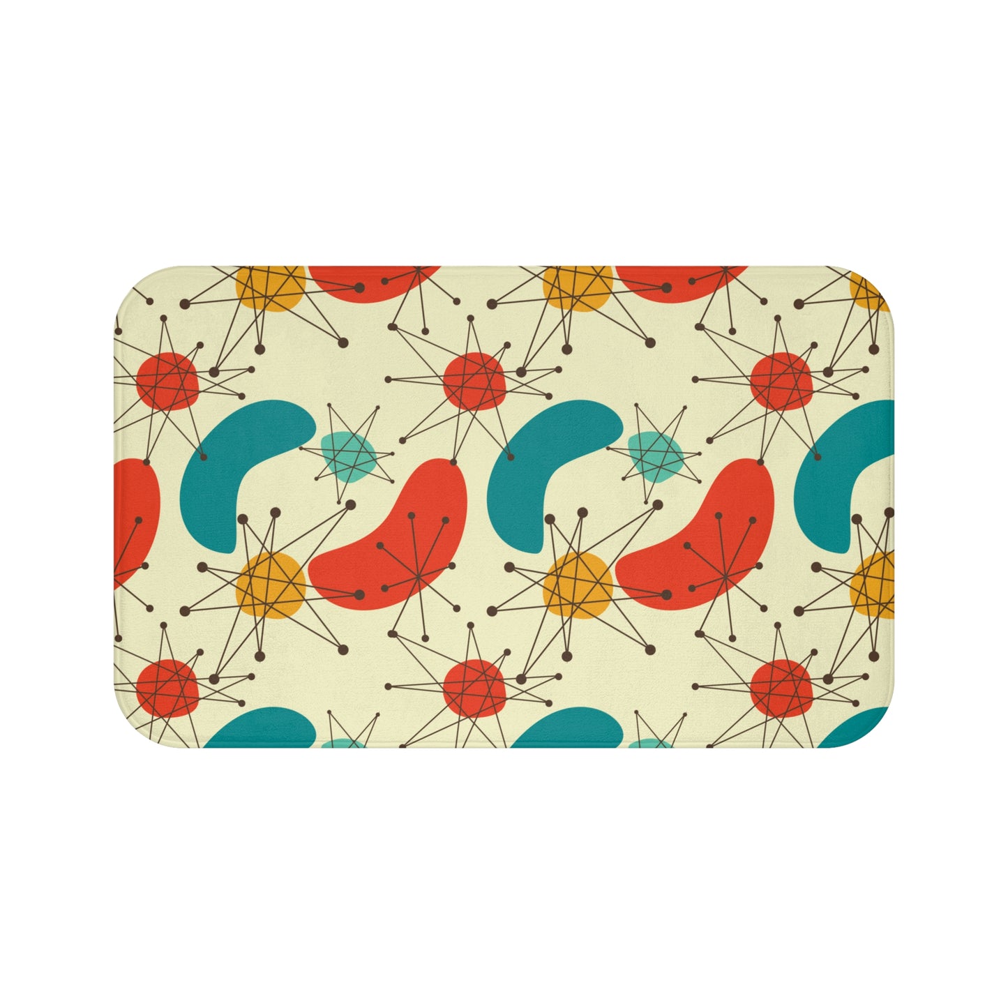 Retro Atomic Boomerang 50s 60s Mid Century Modern Blue & Orange Bath Mat