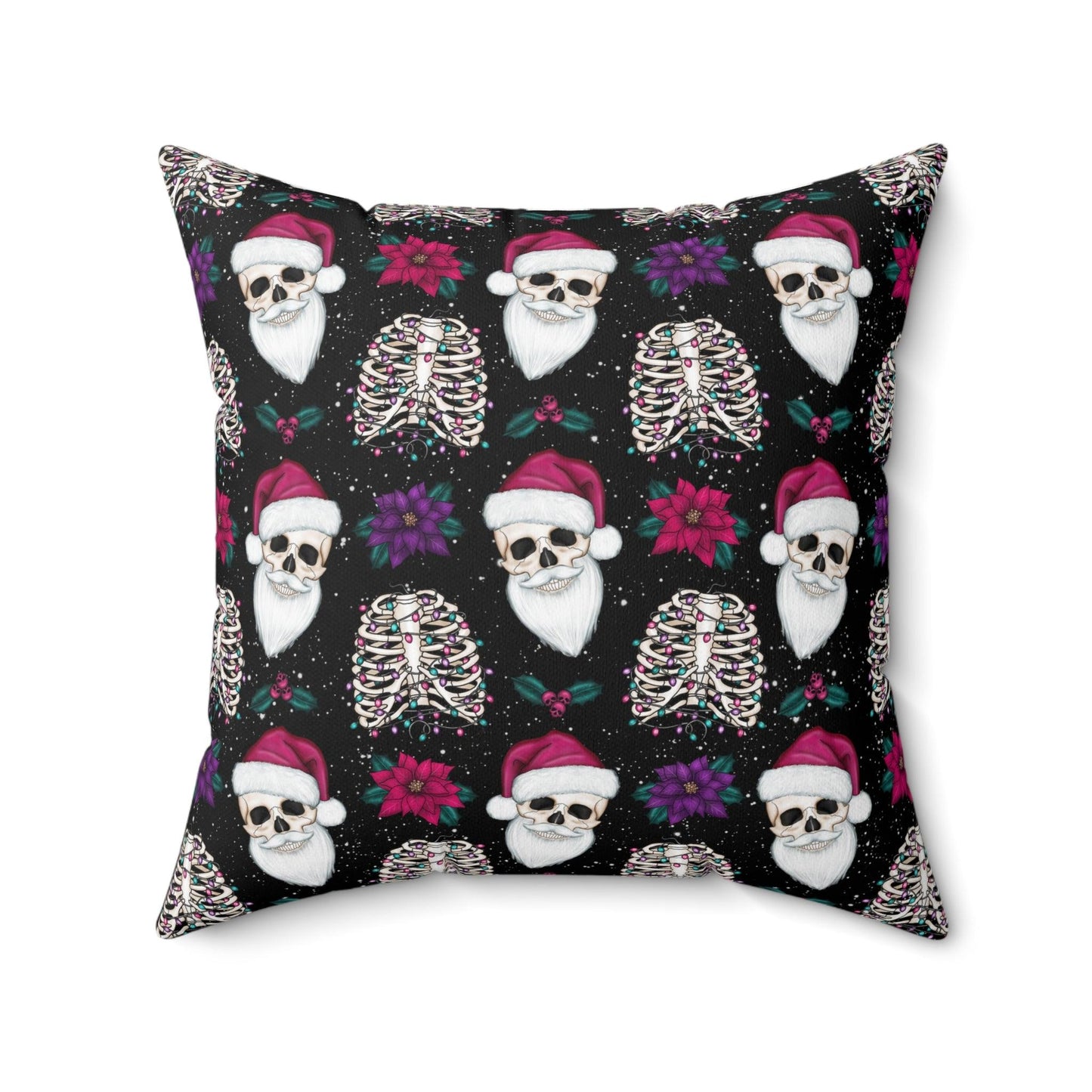 Skull Santa Goth Christmas, Kitschy Black Creepmas Holiday Throw Pillow | lovevisionkarma.com