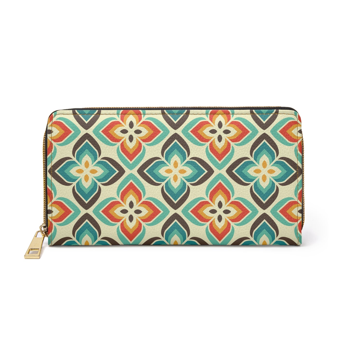 Retro 50's 60's Flowers Mid Century Mod Vintage Inspired Orange & Blue Zipper Wallet