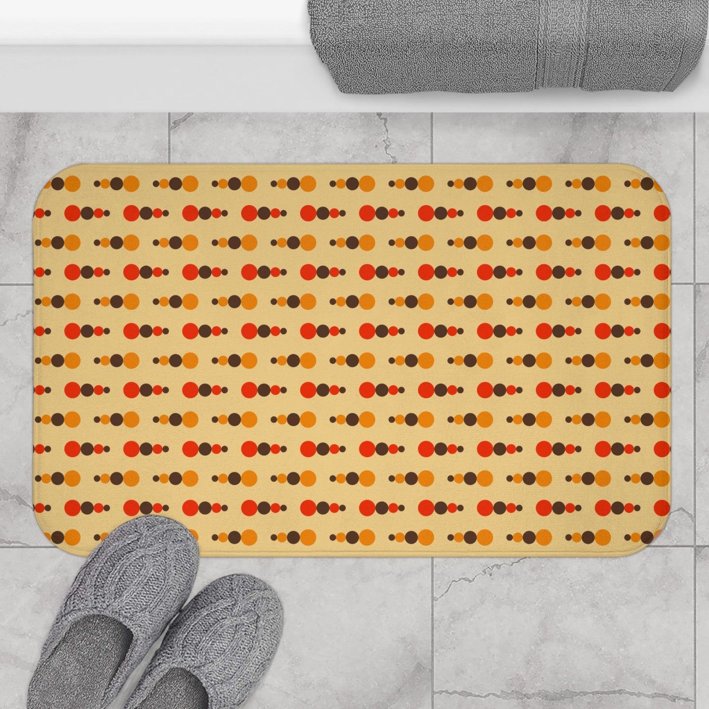 Retro 70s Funky Mid Century Modern Beige, Brown & Orange Bath Mat | lovevisionkarma.com