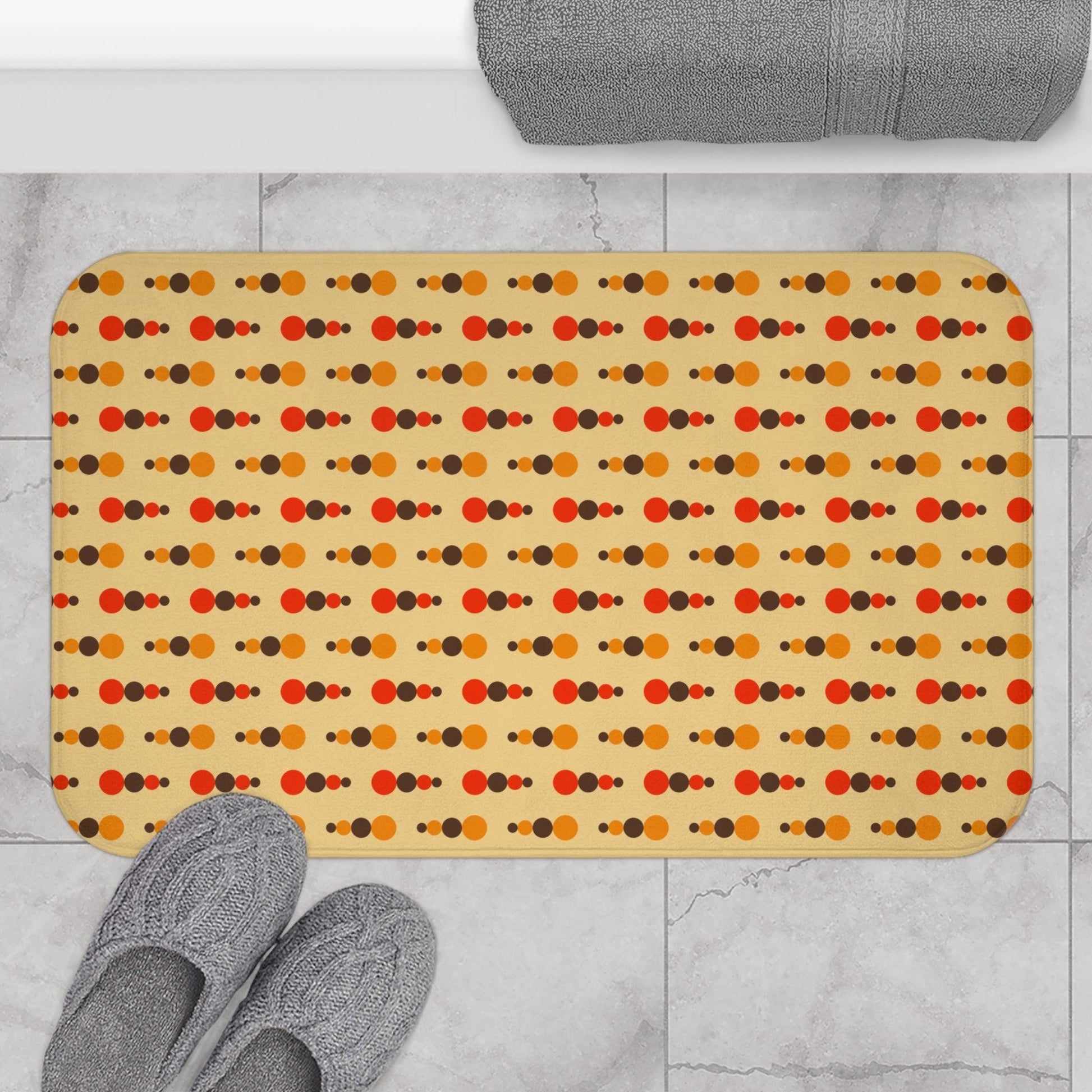 Retro 70s Funky Mid Century Modern Beige, Brown & Orange Bath Mat | lovevisionkarma.com