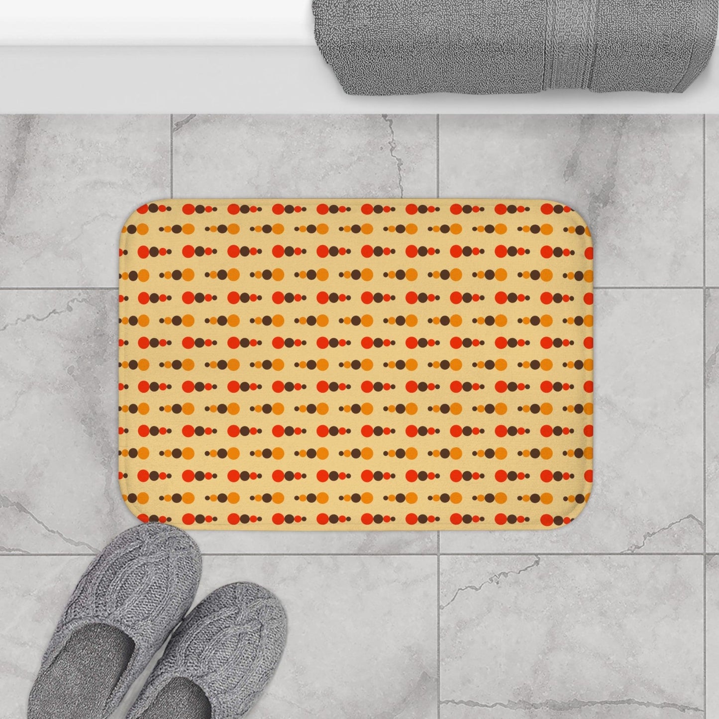 Retro 70s Funky Mid Century Modern Beige, Brown & Orange Bath Mat | lovevisionkarma.com
