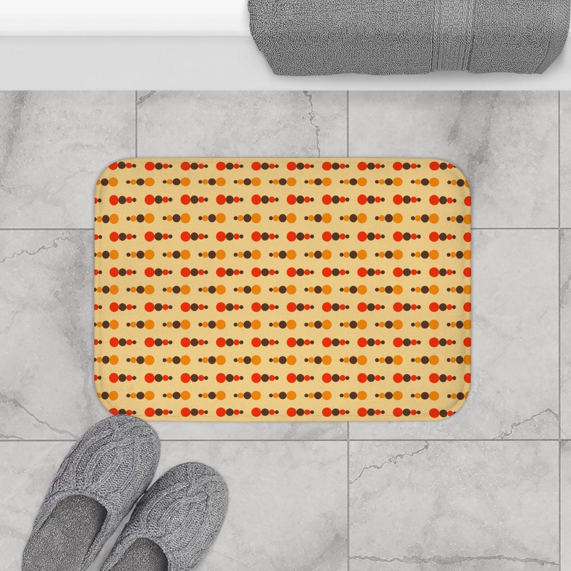 Retro 70s Funky Mid Century Modern Beige, Brown & Orange Bath Mat | lovevisionkarma.com