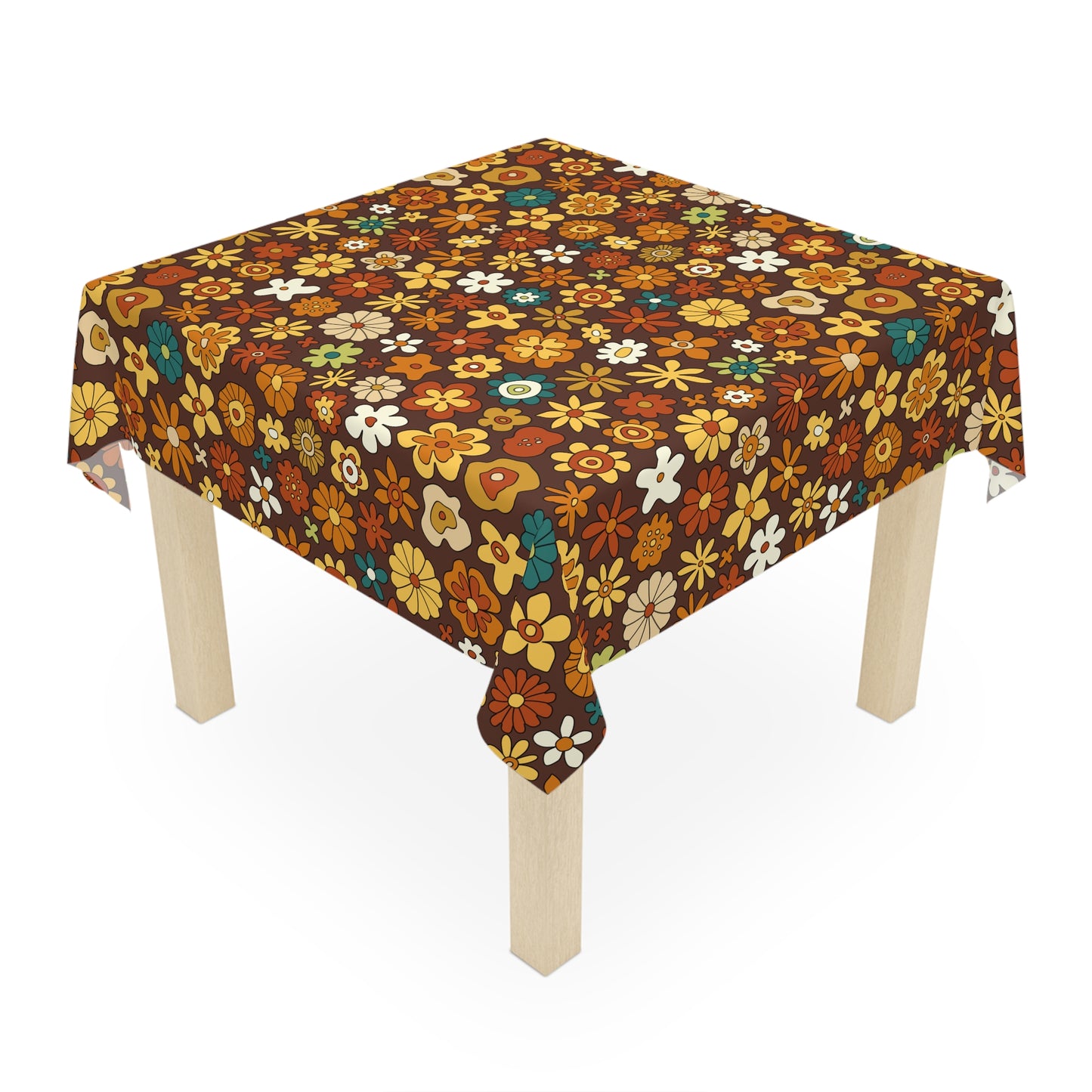 Retro 60s 70s Groovy Floral Mid Century Modern Brown Tablecloth