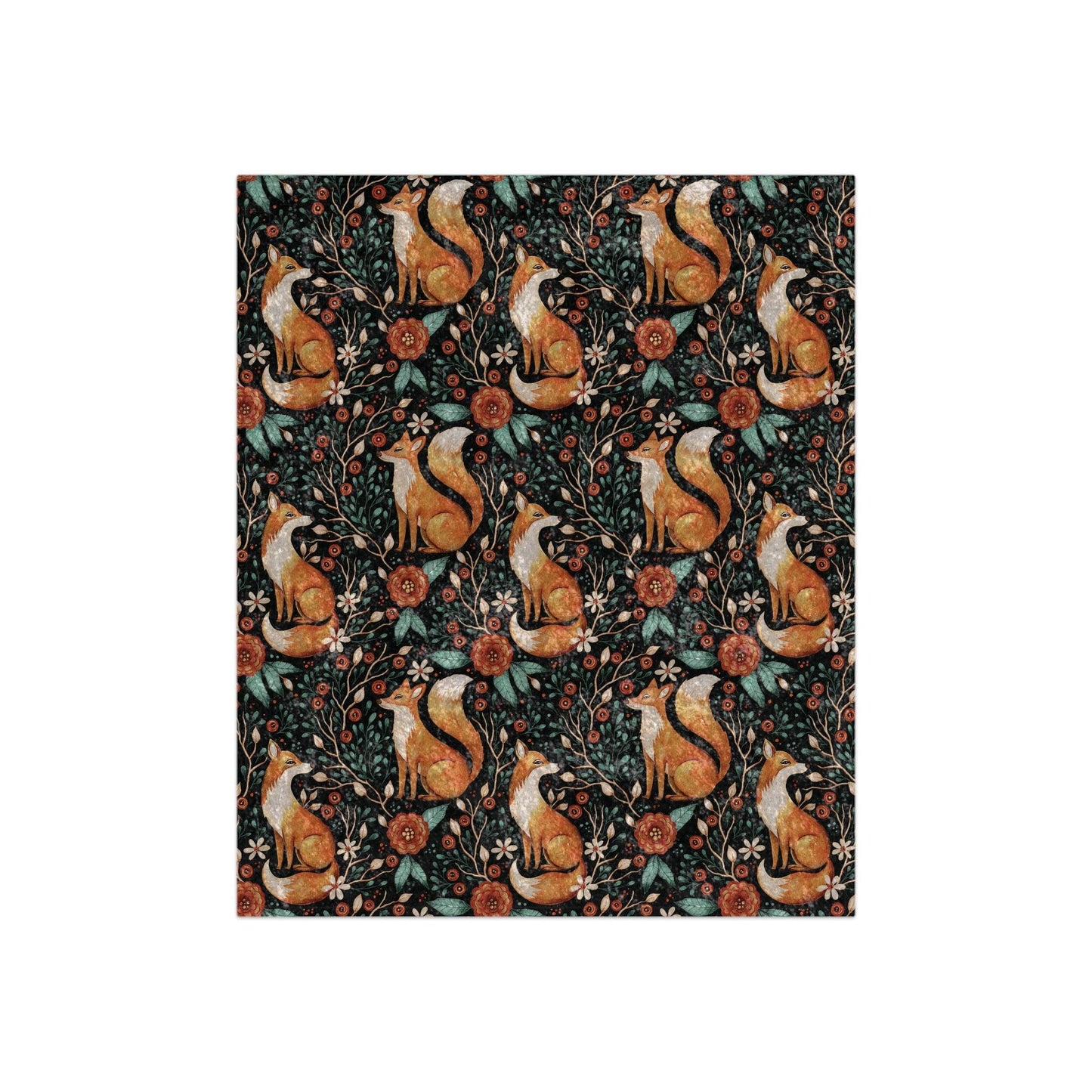 Fox Enchanted Forest Woodland Dark Cottagecore Watercolor-Style Multicolor Crushed Velvet Blanket | lovevisionkarma.com