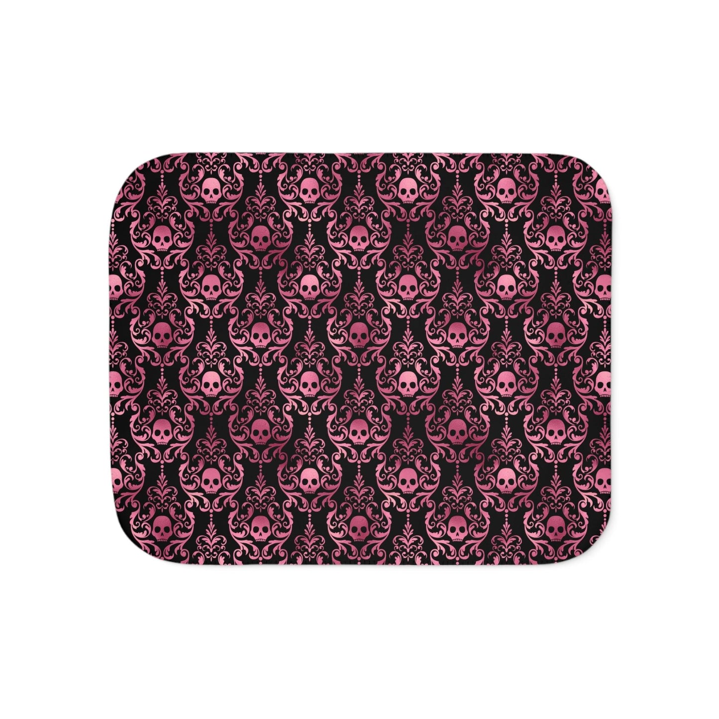 Goth Pink Skull Damask Halloween Glam Goth Black Sherpa Blanket | lovevisionkarma.com