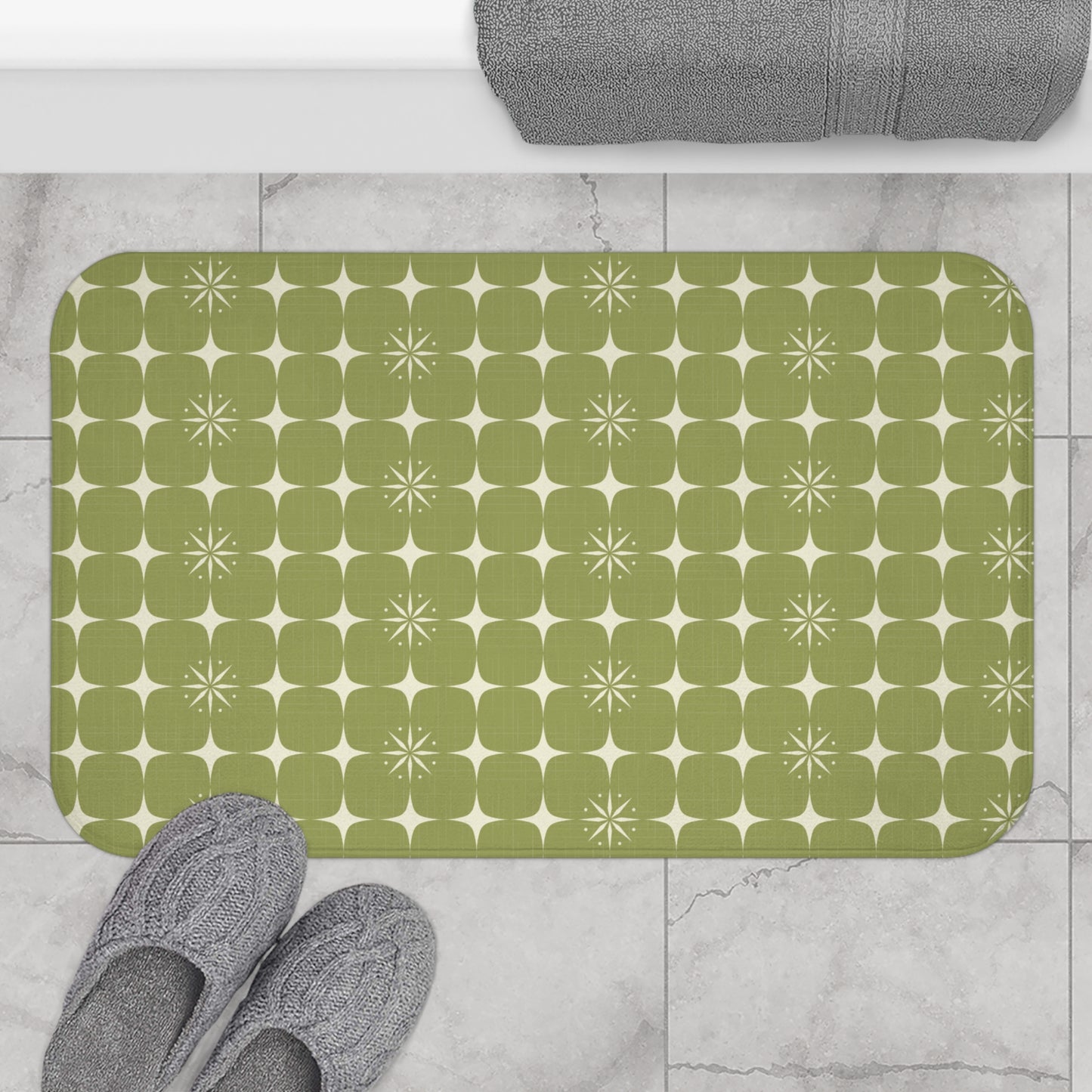 Retro Atomic Burst Mid Century Mod 1950s Green Bath Mat