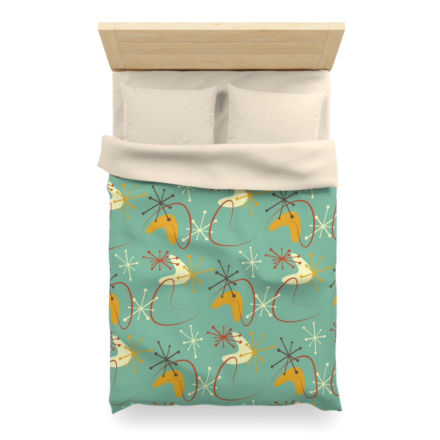 Retro Atomic Starburst & Boomerang Mid Century Blue & Mustard Duvet Cover