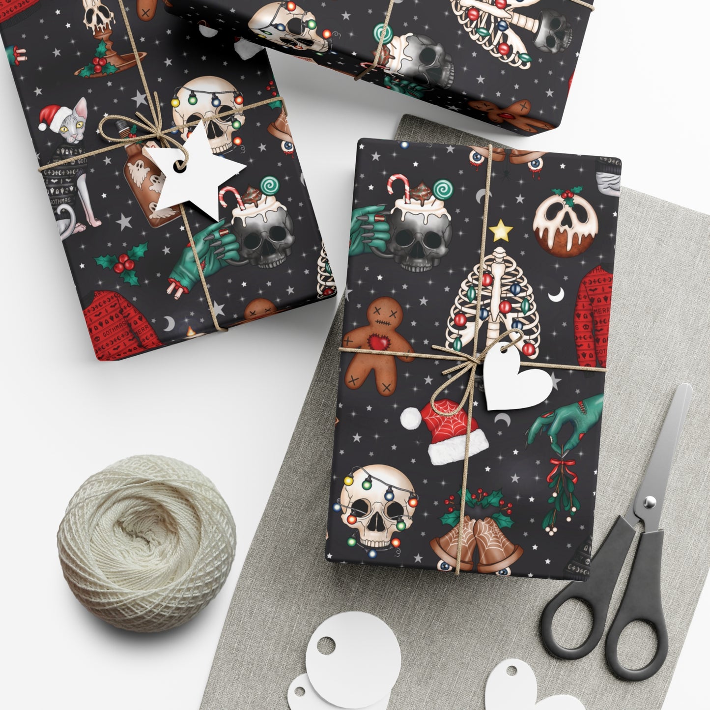 Kitschy Kawaii Goth Christmas, Creepy Cute Whimsigoth Creepmas Black Eco-Friendly Gift Wrap Paper