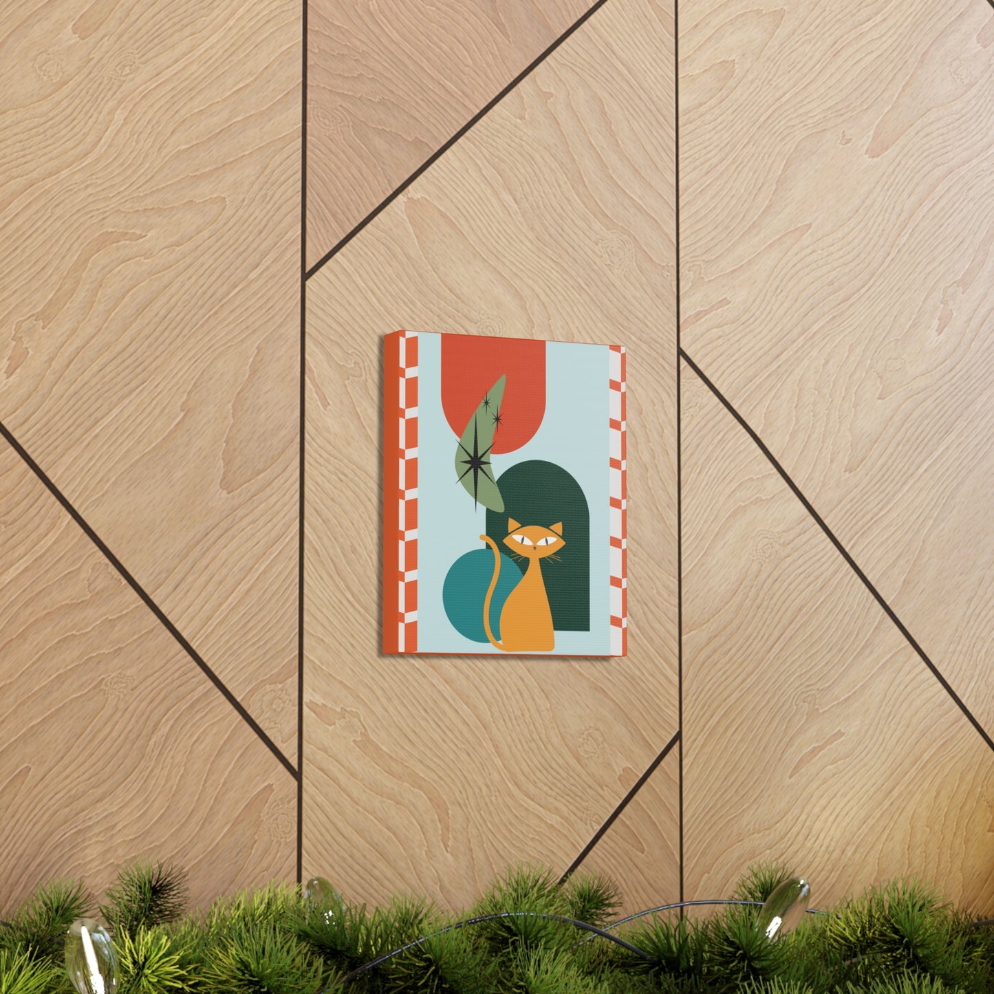 Retro 50's Atomic Cat Mid Century Mod Multicolor Canvas Gallery Wrap
