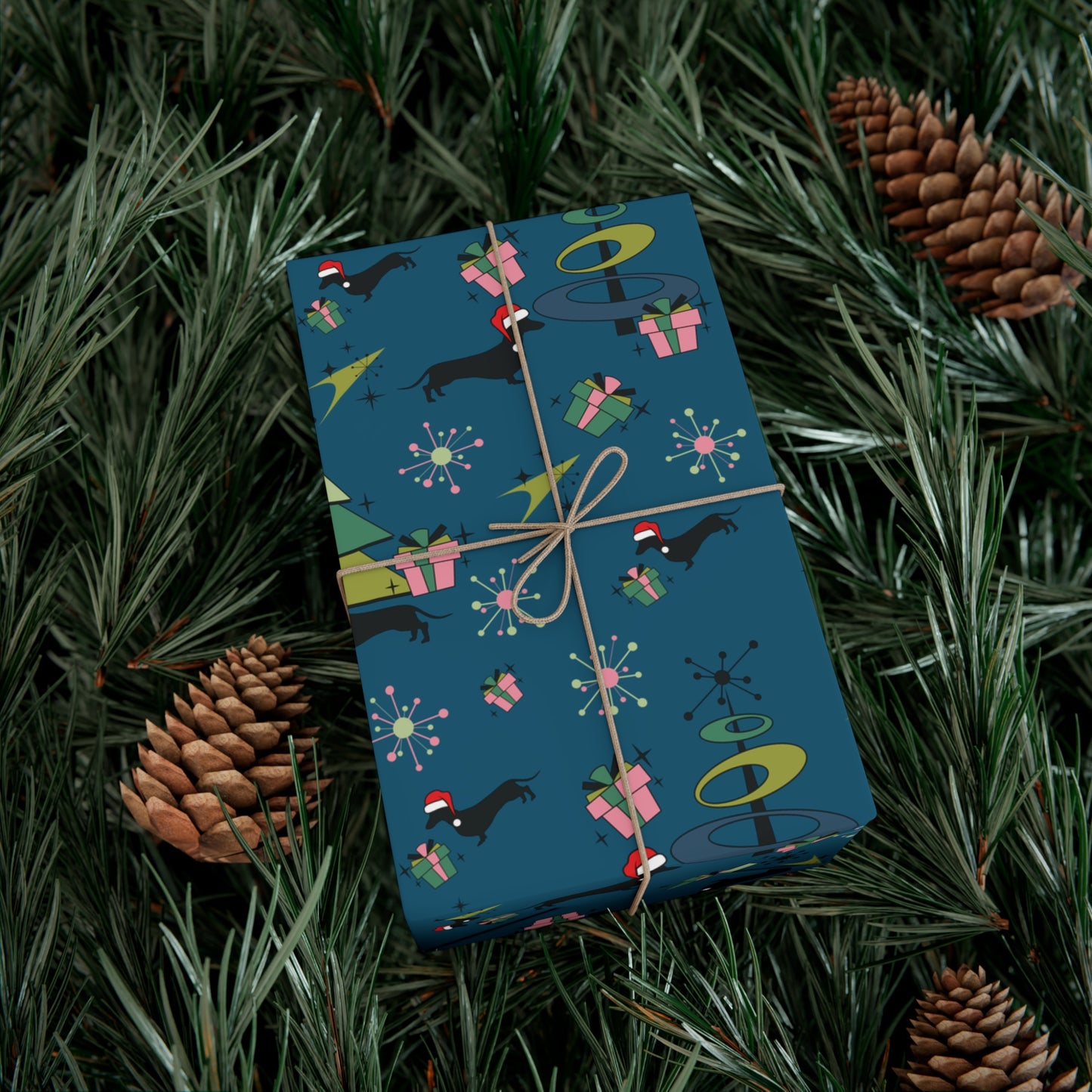 Retro 50s Atomic Dachshund Wiener Dog MCM Blue Eco-Friendly Wrapping Paper