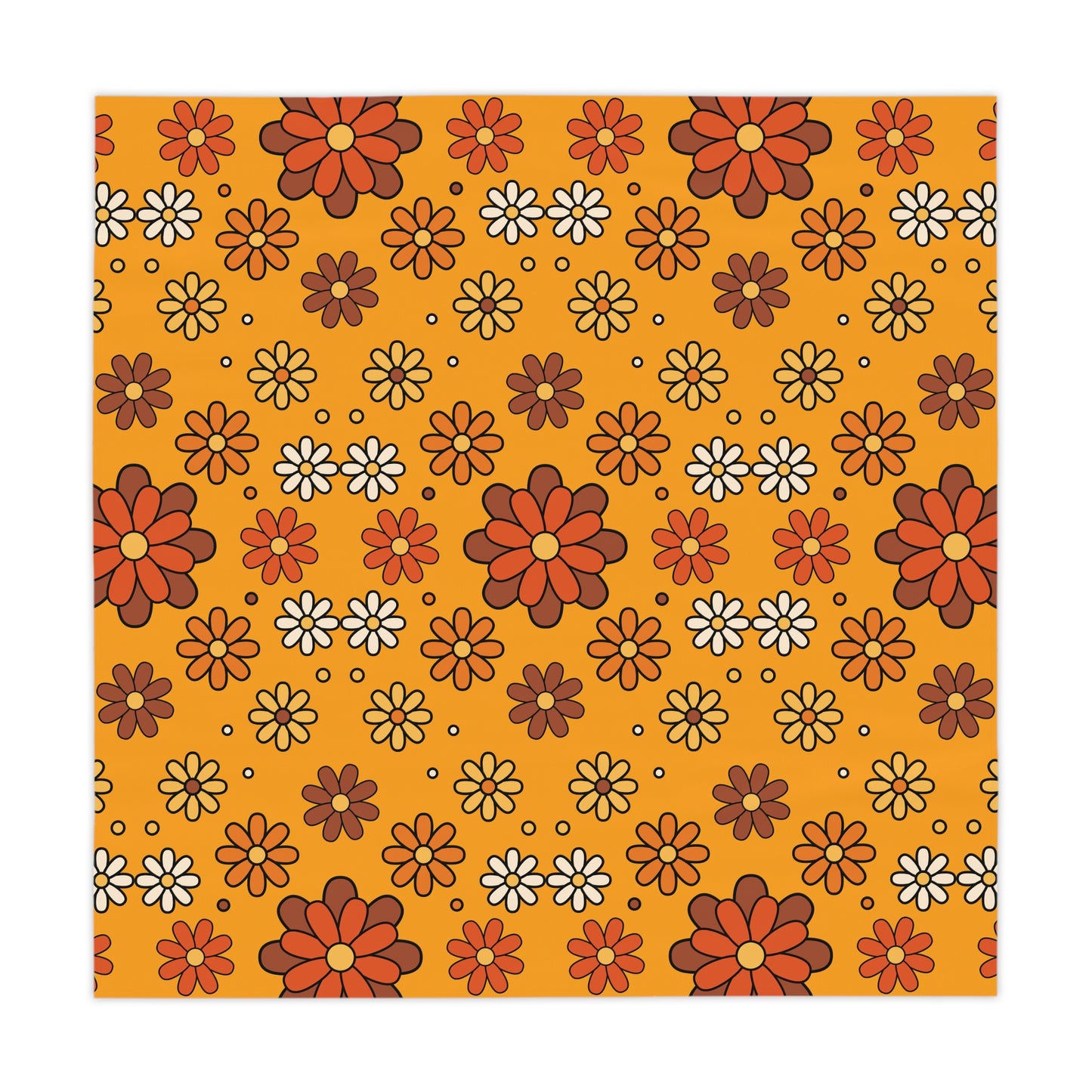 Retro 60s 70s Groovy Mod Daisy Mid Century Modern Brown, Orange & Mustard Tablecloth