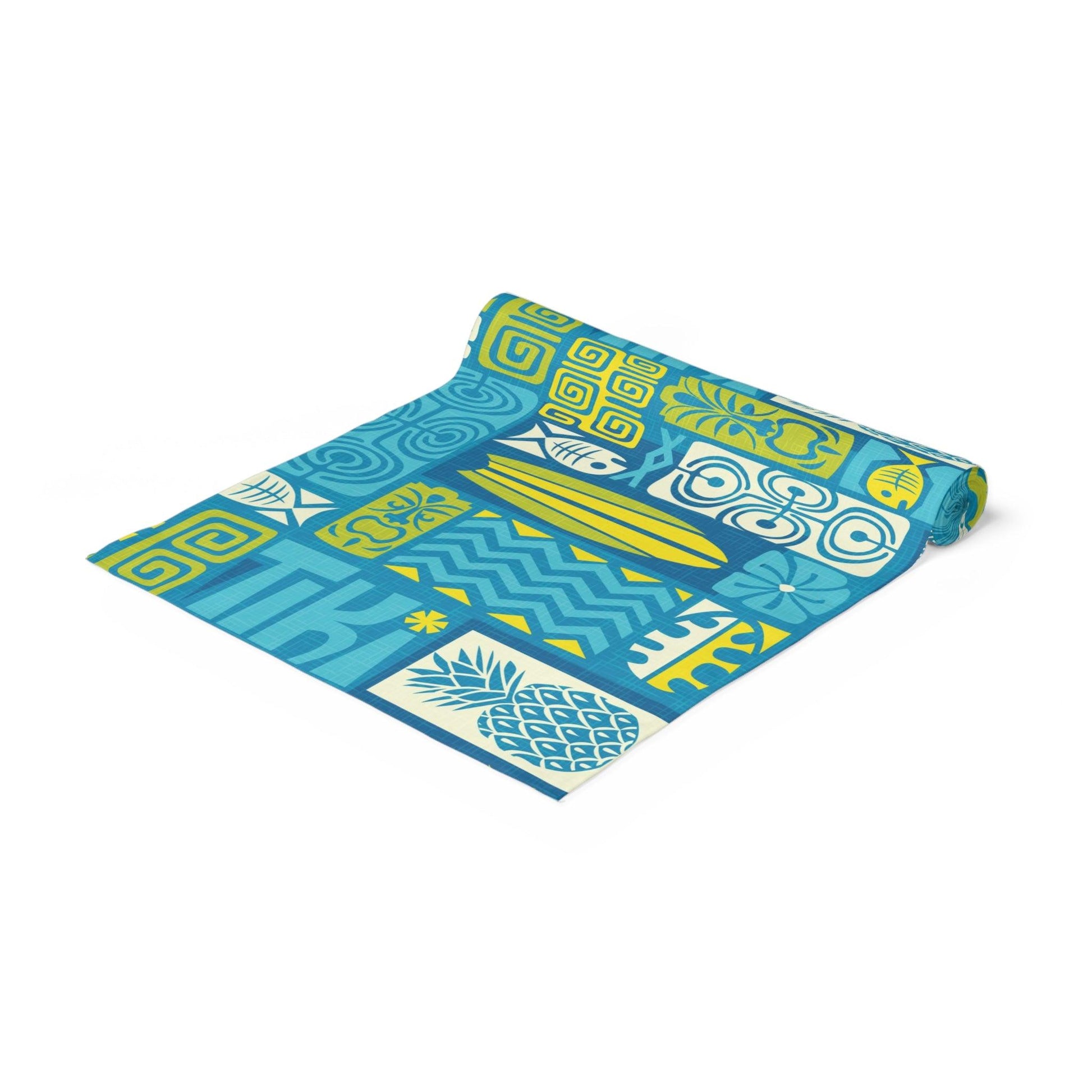 Tiki Retro 60s Mid Century Mod Blue & Green Table Runner | lovevisionkarma.com