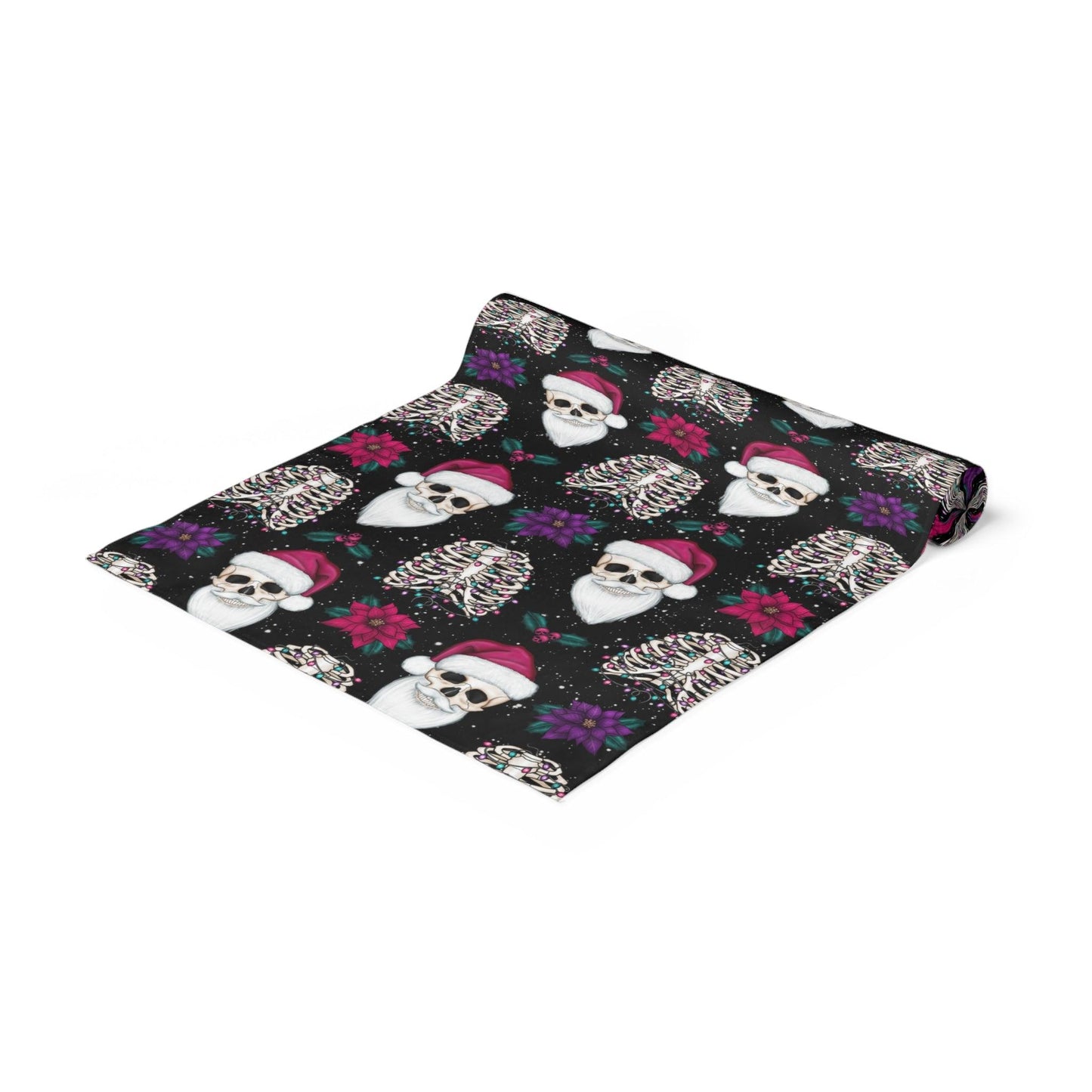 Santa Skull Goth Christmas, Kitschy Creepmas Black Holiday Table Runner | lovevisionkarma.com