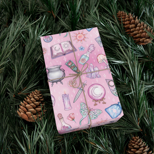 Witchy Pastel Goth Christmas, Kawaii Whimsigoth Pink Eco-Friendly Gift Wrap Paper