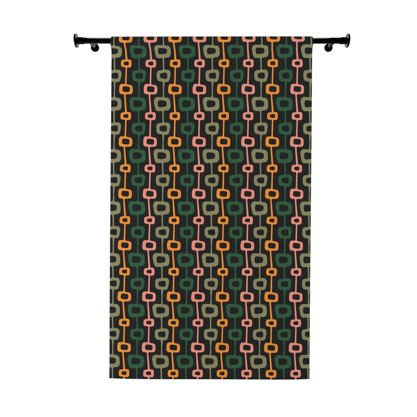 Retro Mid Century Mod Abstract Black, Green & Mustard Blackout Window Curtain