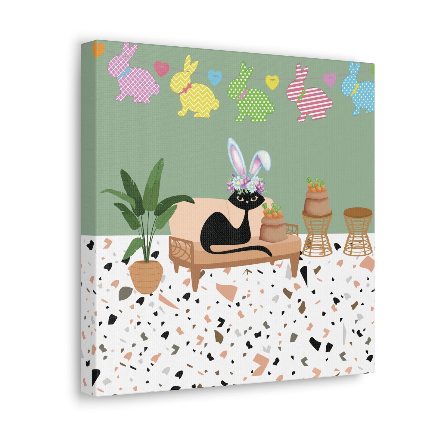 Retro Easter 1950's Atomic Cat Mid Century Mod Canvas Gallery Wrap