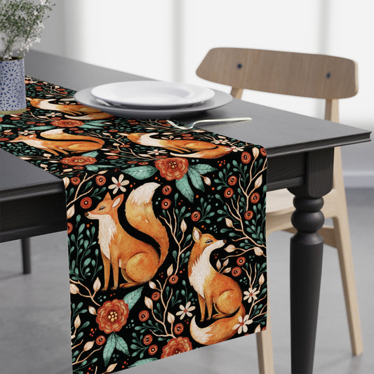 Fox Enchanted Forest Woodland Dark Cottagecore Multicolor Watercolor Style Table Runner