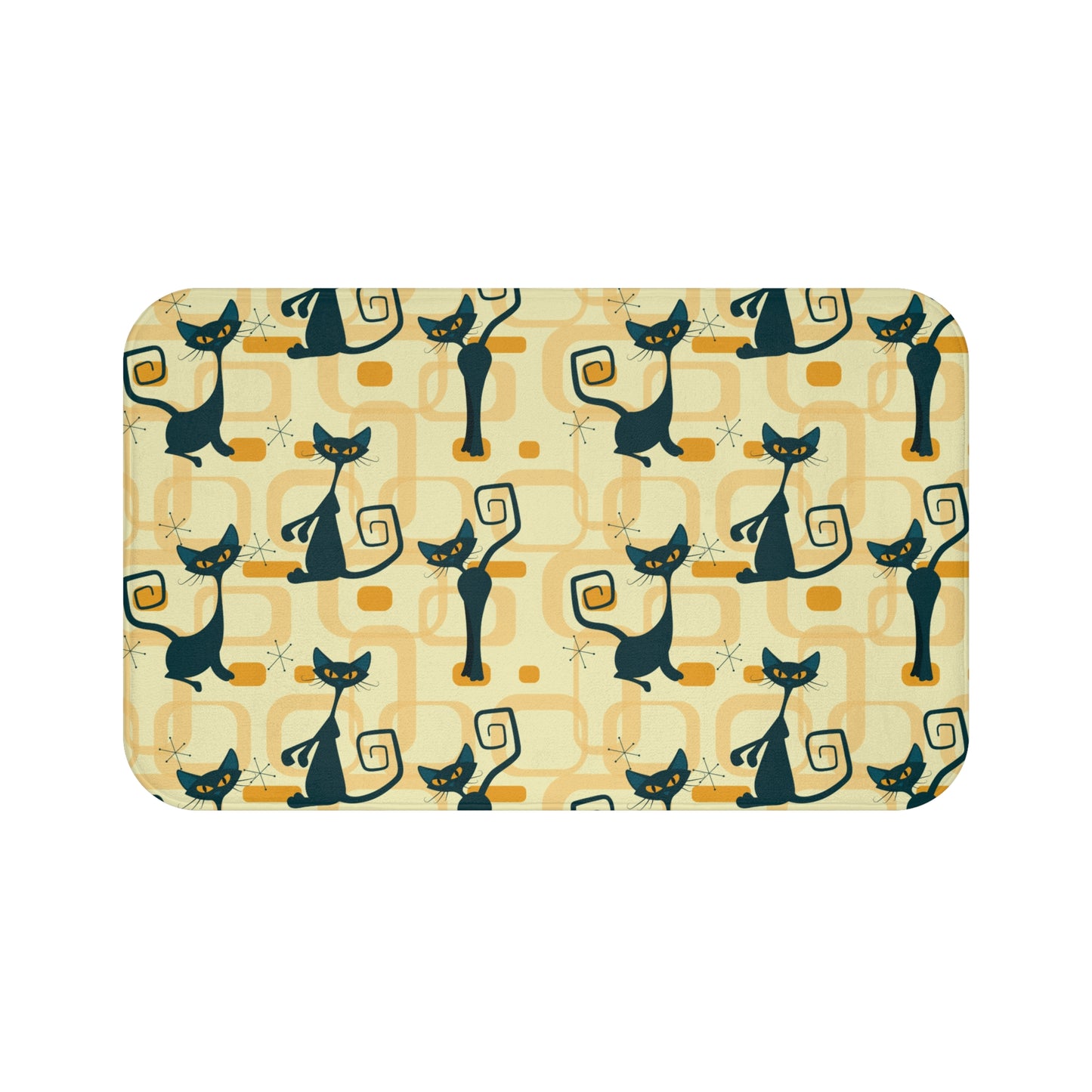 Retro Atomic Cat Mid Century Mod Yellow Bath Mat
