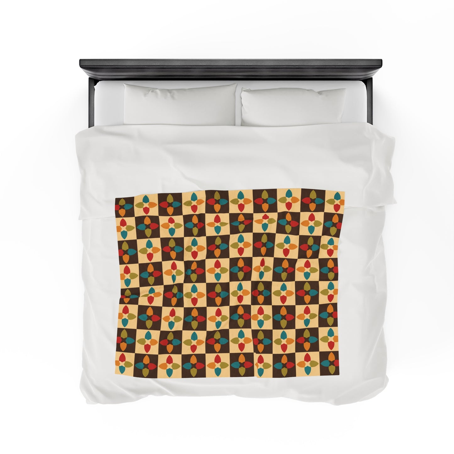 Retro 60s 70s Mid Century Mod Multicolor Lightweight Velveteen Blanket