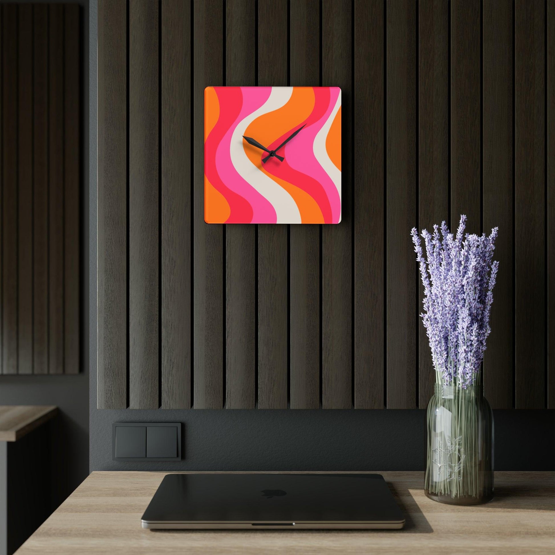 Groovy 60's Hippie Swirl Pink & Orange Mid Century Mod Acrylic Wall Clock | lovevisionkarma.com