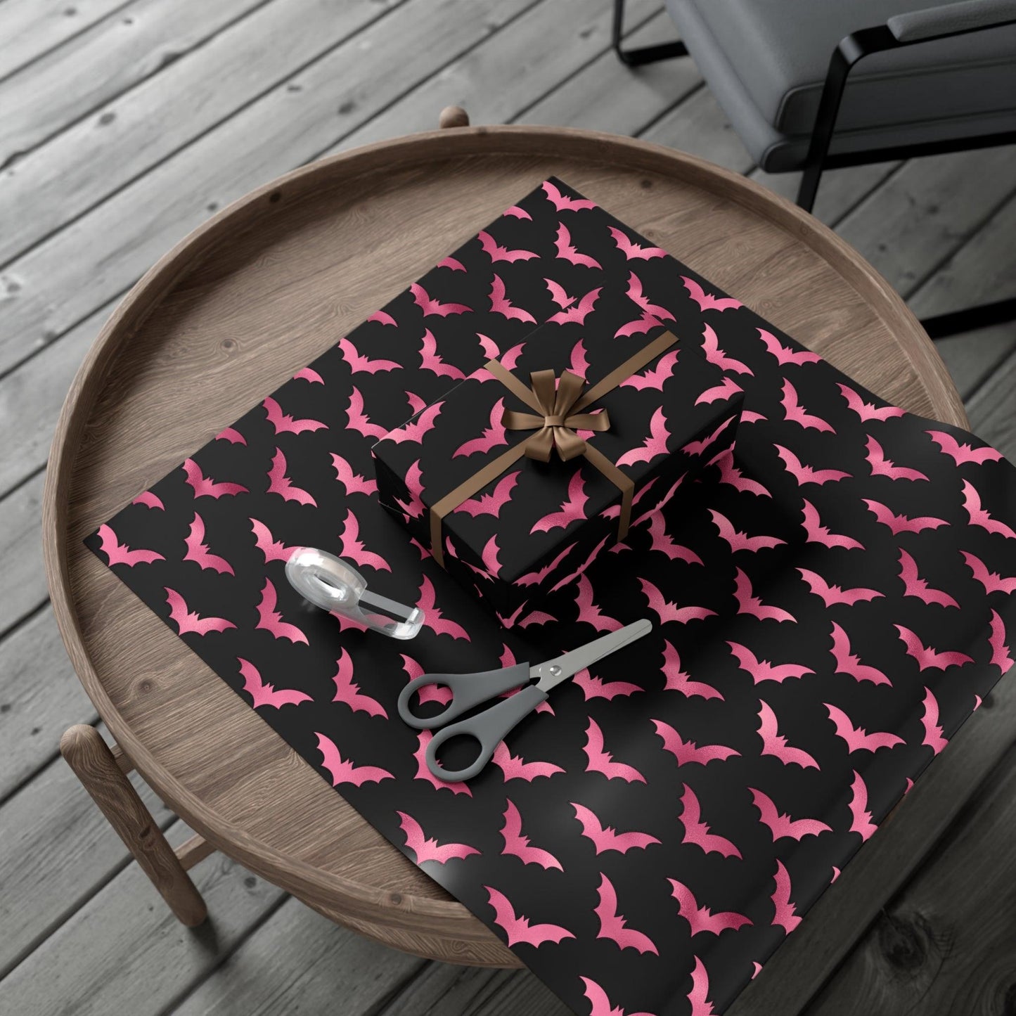Pink Bats Halloween, Goth Christmas & Creepmas Glam Goth Black Eco-Friendly Gift Wrap Paper | lovevisionkarma.com