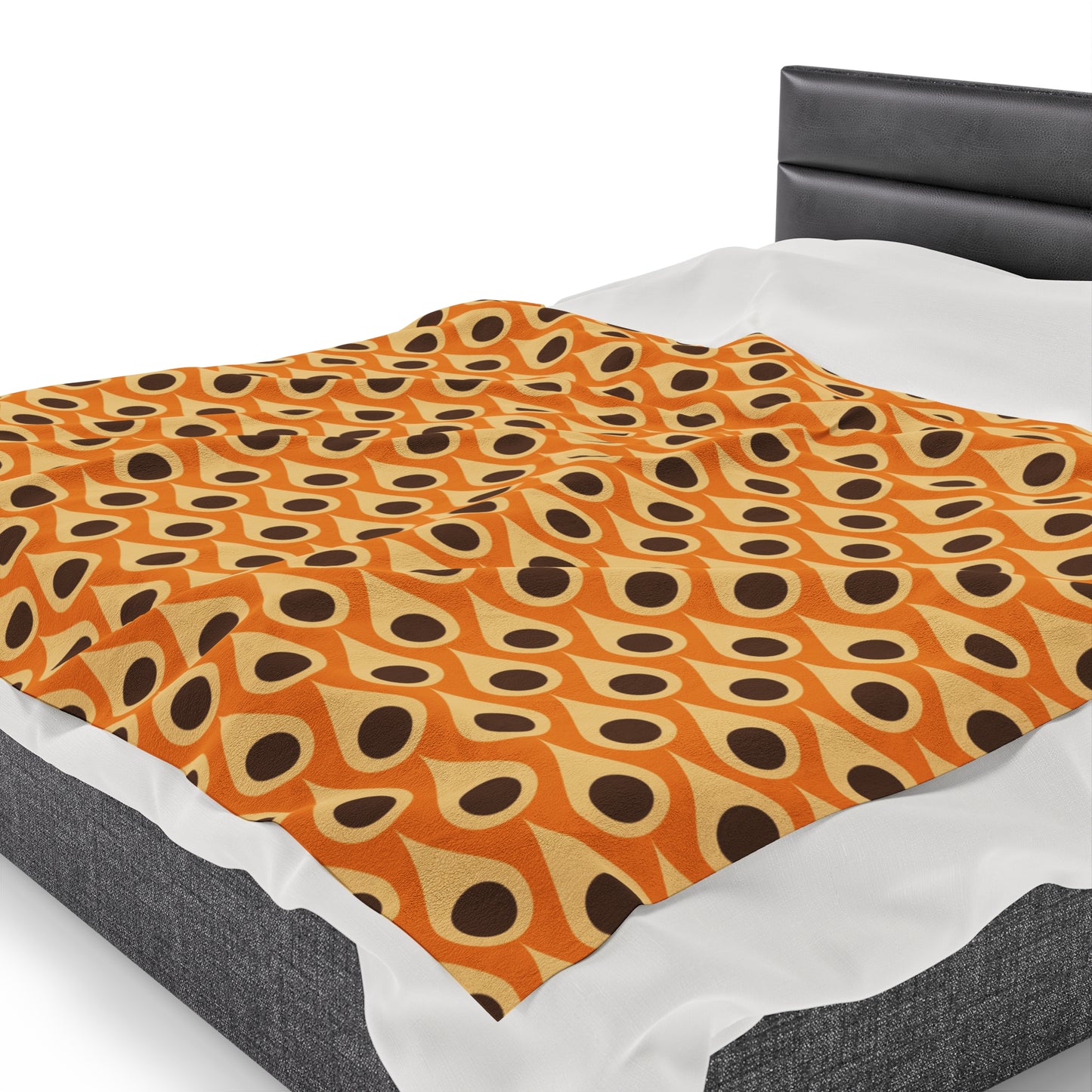 Retro 60s 70s Mid Century Mod Funky Mustard, Orange & Brown Lightweight Velveteen Blanket