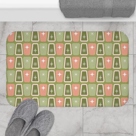 Retro 50s Atomic Age Bursts Pink & Green MCM Bath Mat