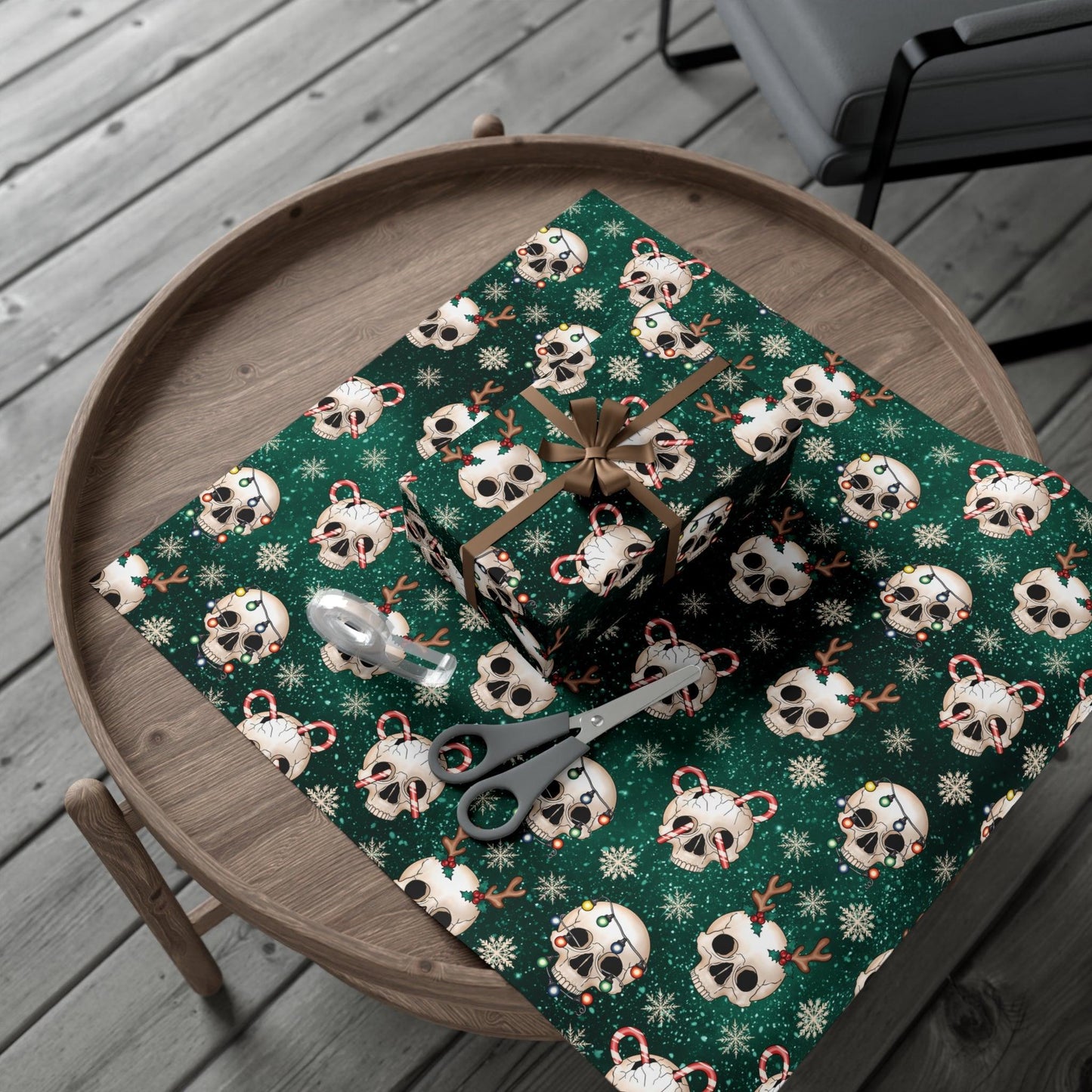 Goth Christmas Skulls Festive Green Creepmas Eco-Friendly Gift Wrap | lovevisionkarma.com