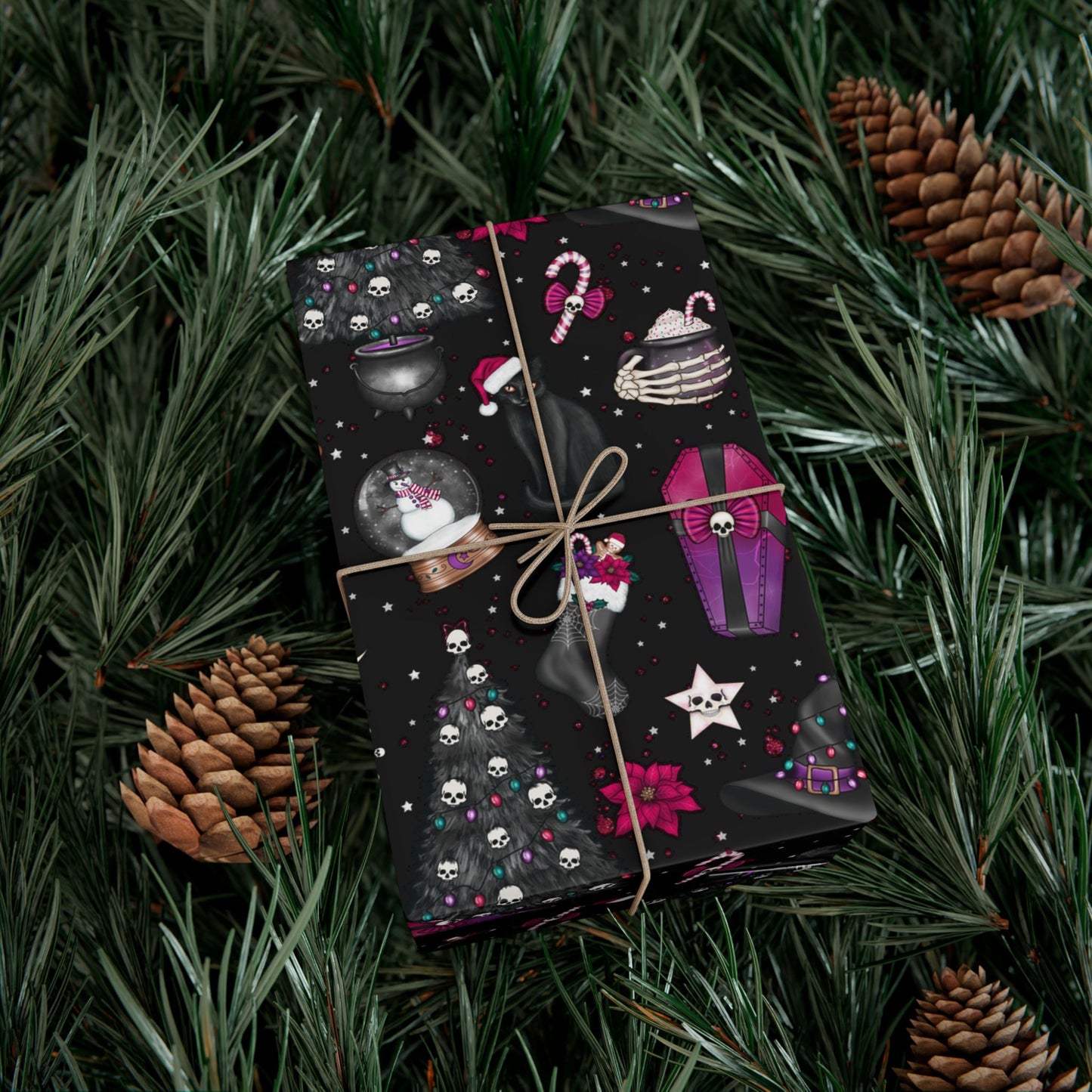Kitschy Goth Christmas, Creepmas Whimsigoth Black Eco-friendly Gift Wrap