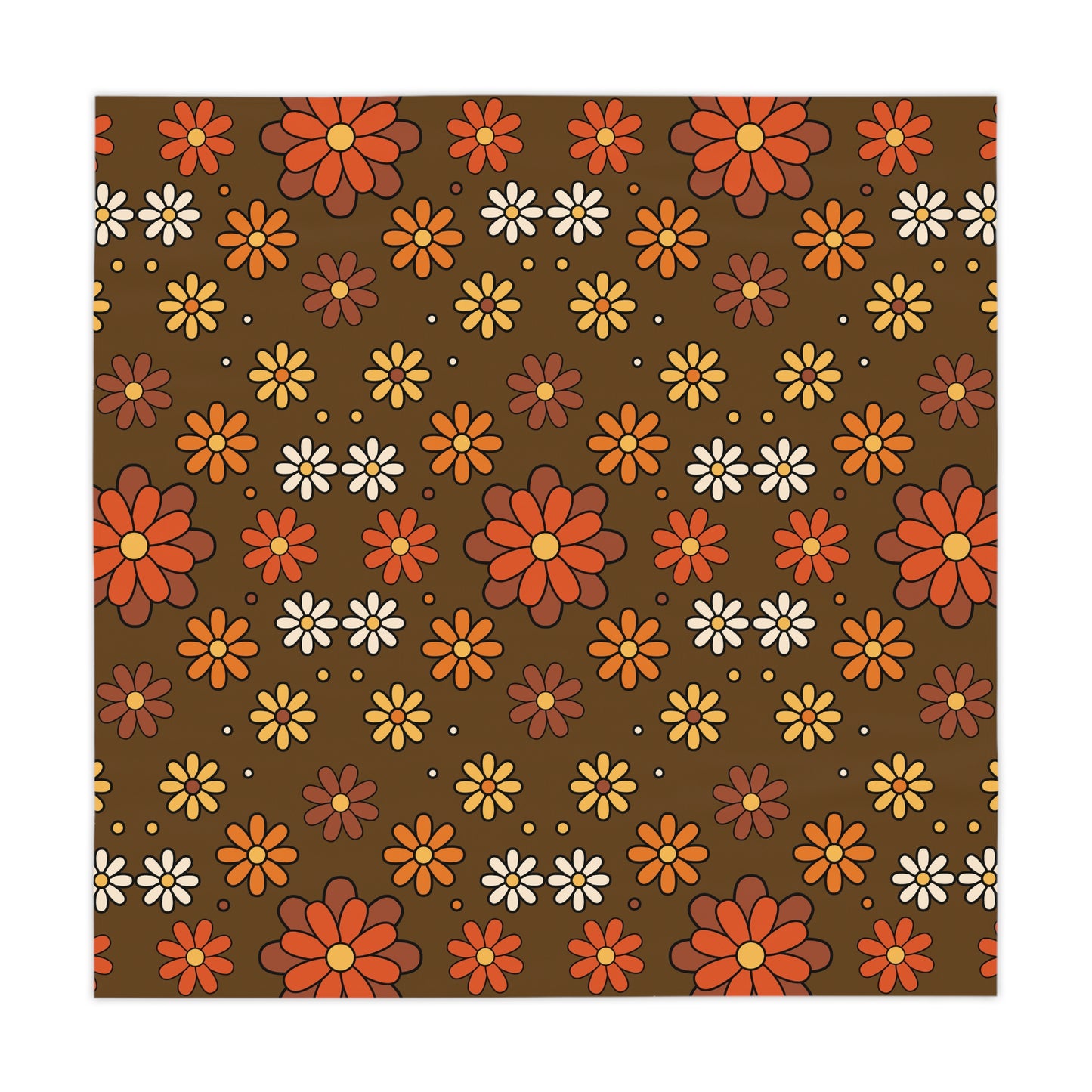 Retro 60s 70s Groovy Mod Daisy, Floral Mid Century Brown & Orange Tablecloth