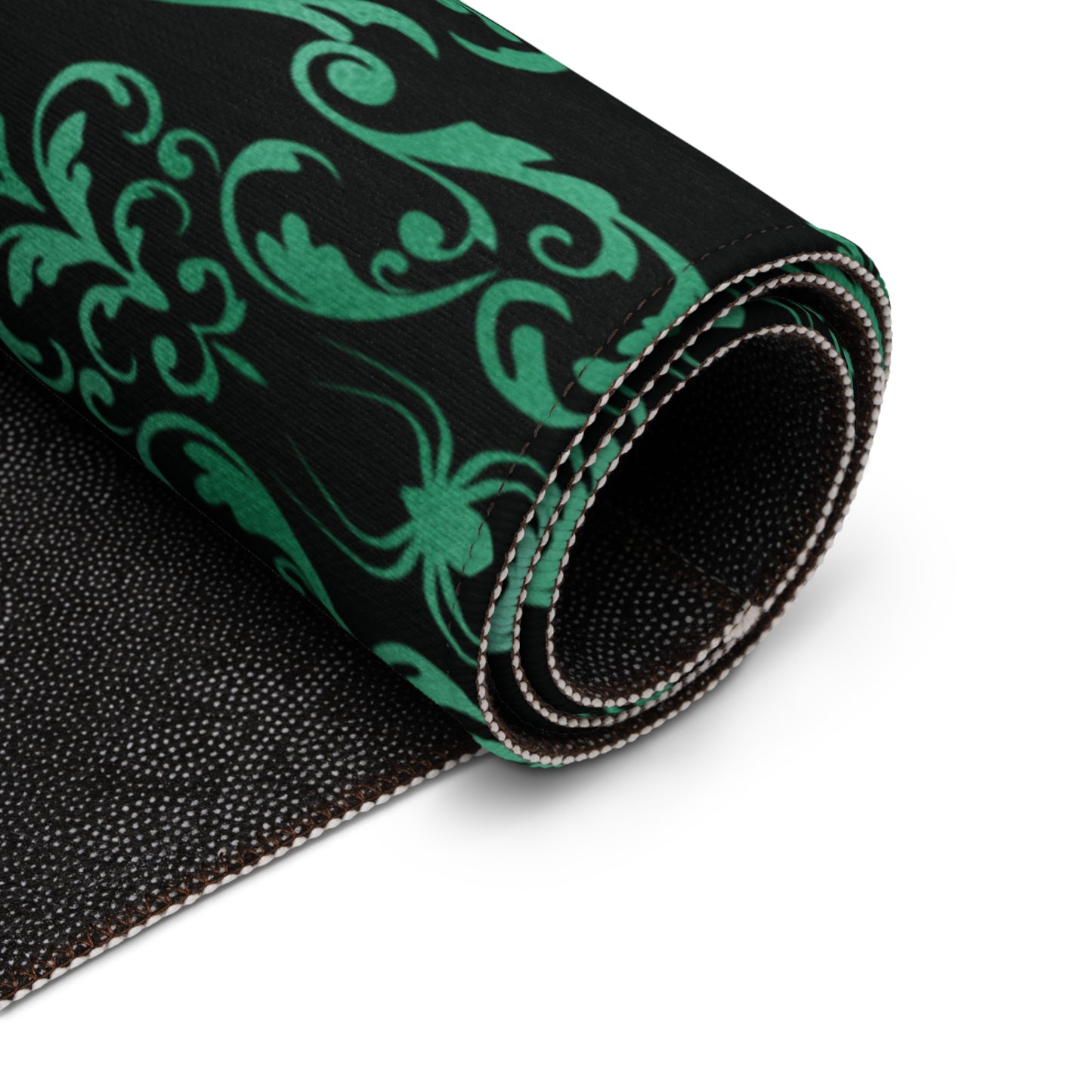 Dark Academia Victorian Goth Inspired Spider Damask Glam Goth Green & Black Accent Rug