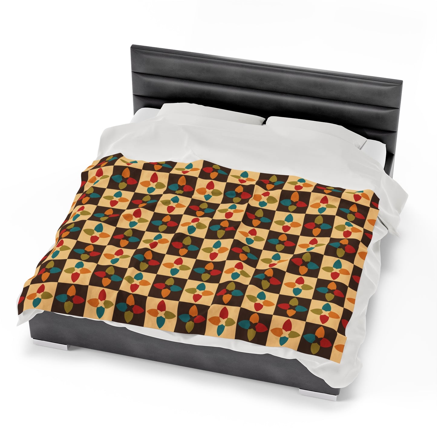 Retro 60s 70s Mid Century Mod Multicolor Lightweight Velveteen Blanket