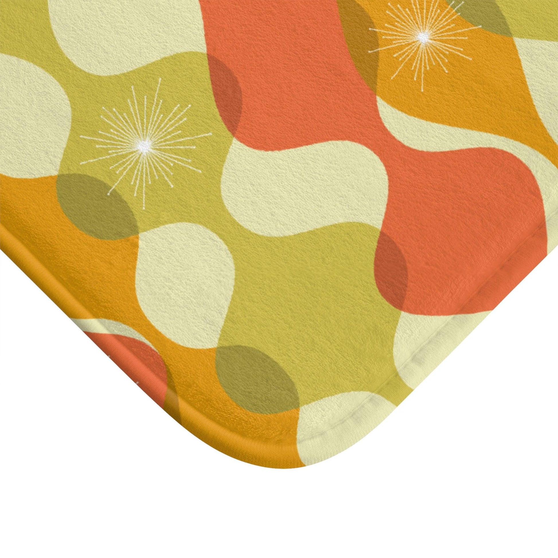 Retro 60s 70s Mid Century Mod Abstract Green, Orange & Mustard Bath Mat | lovevisionkarma.com