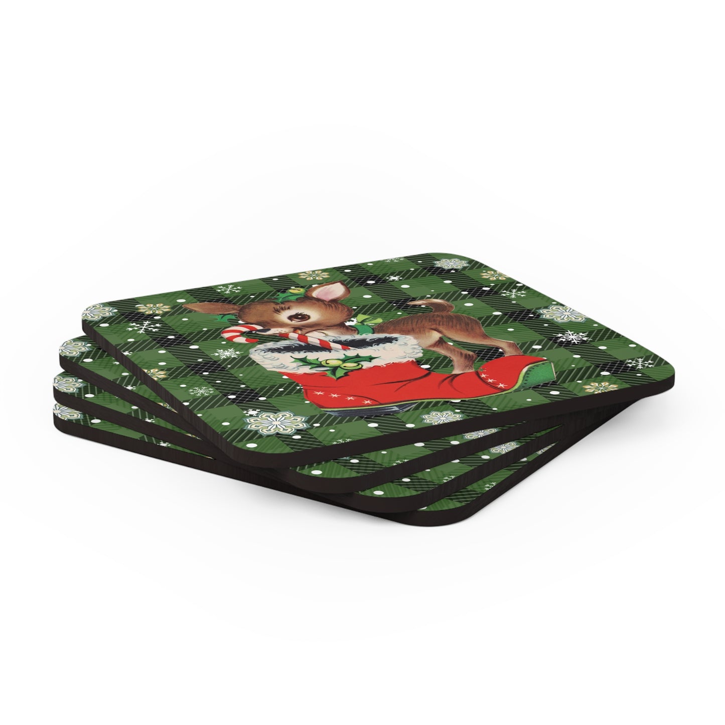Retro 50s Christmas Vintage Reindeer MCM Green Coaster Set