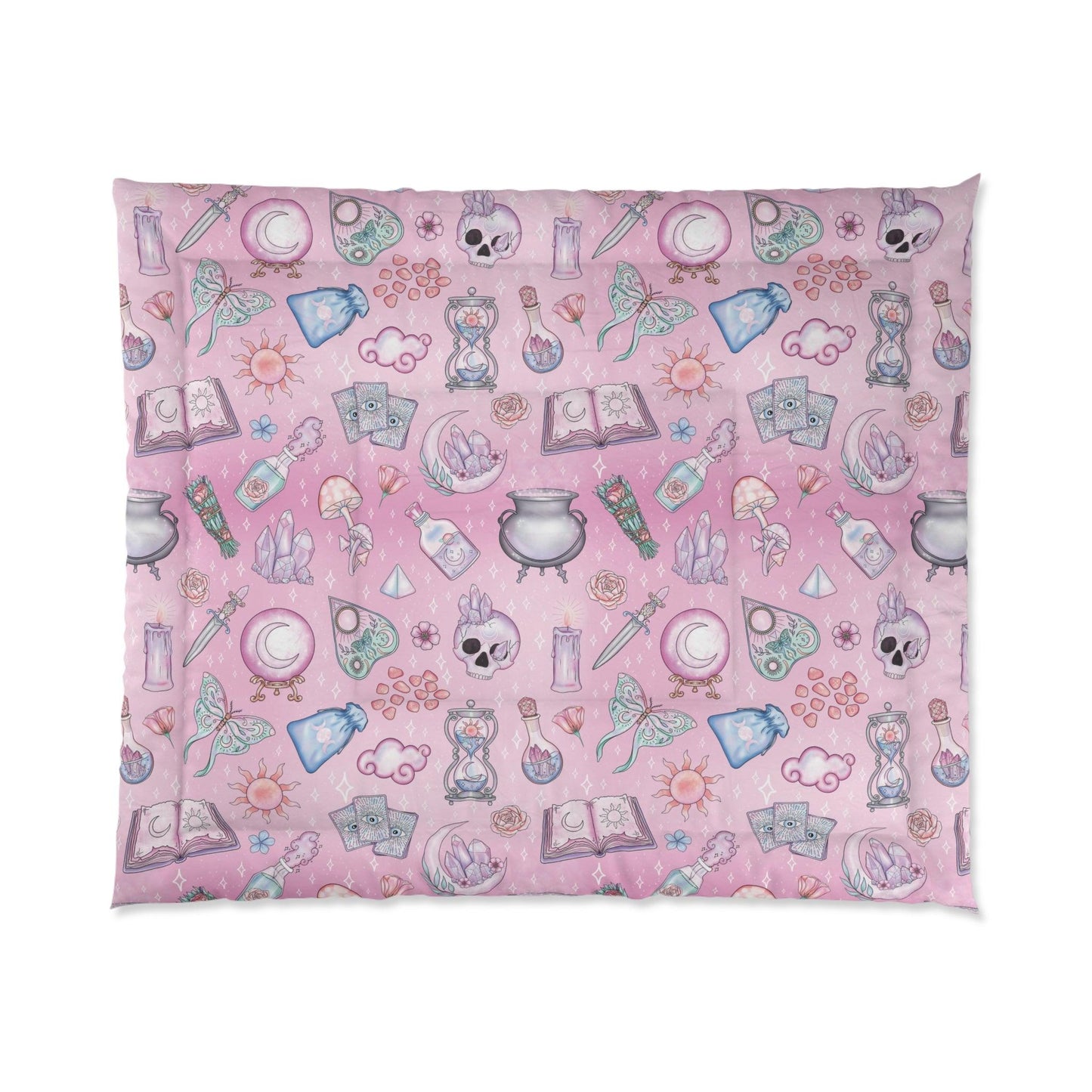 Witchy Pastel Kawaii Whimsigoth Pink Comforter | lovevisionkarma.com