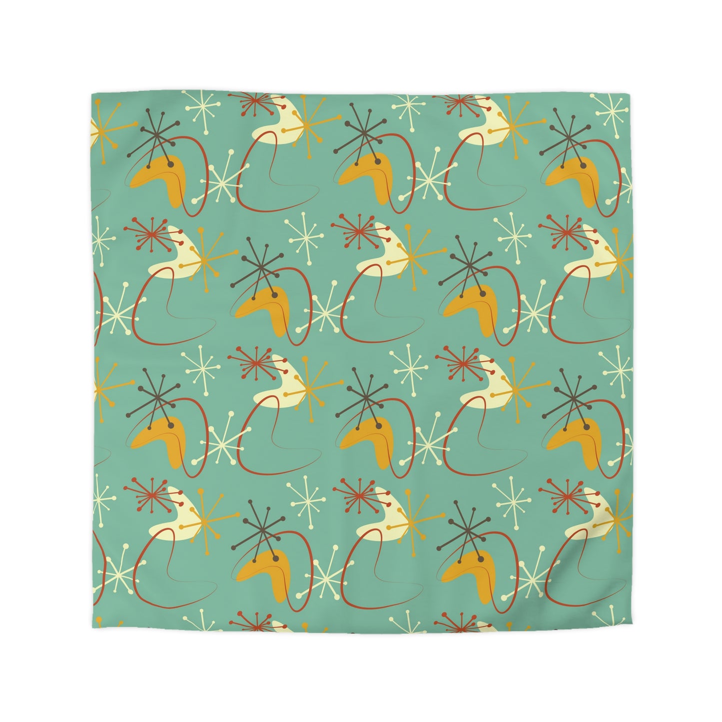 Retro Atomic Starburst & Boomerang Mid Century Blue & Mustard Duvet Cover