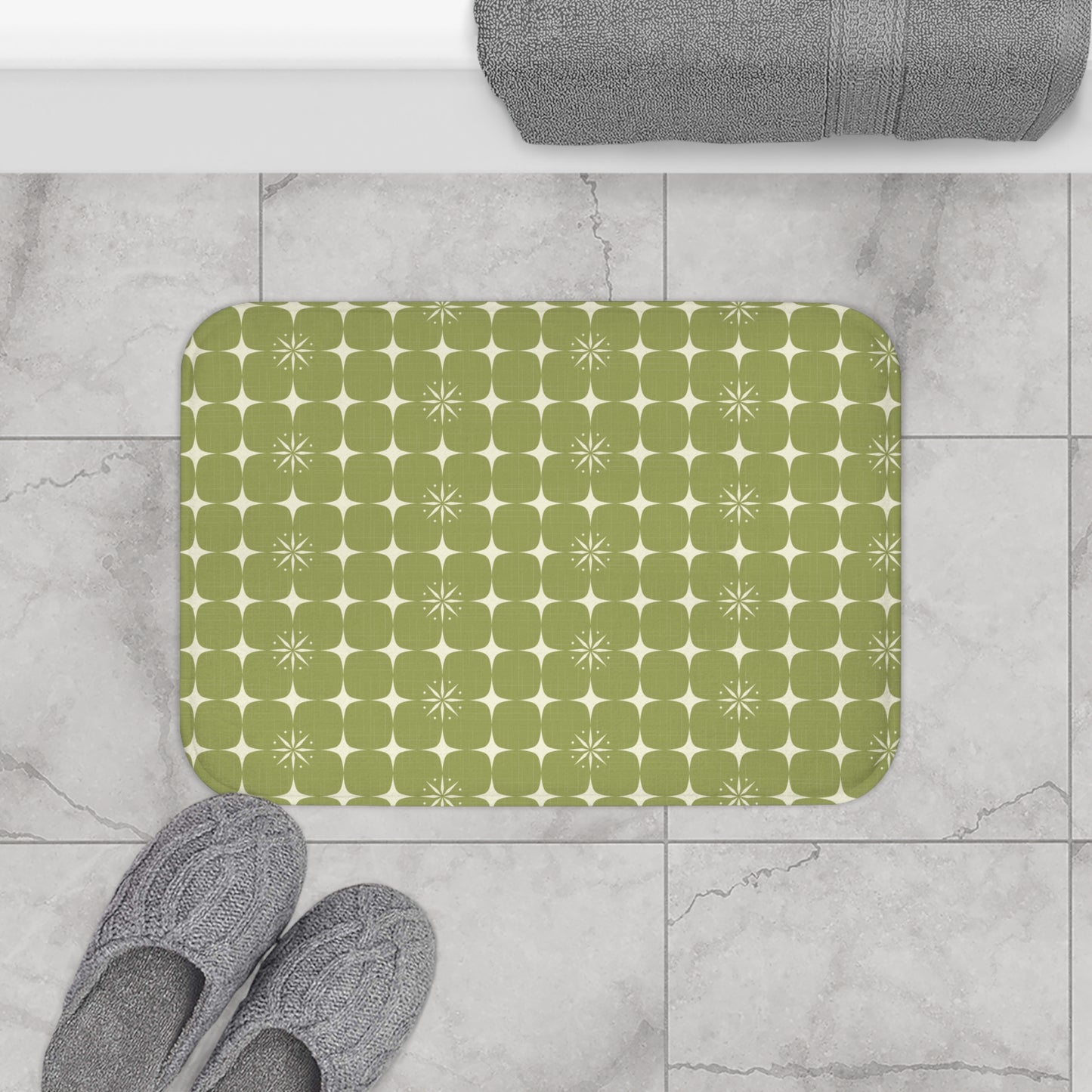Retro Atomic Burst Mid Century Mod 1950s Green Bath Mat