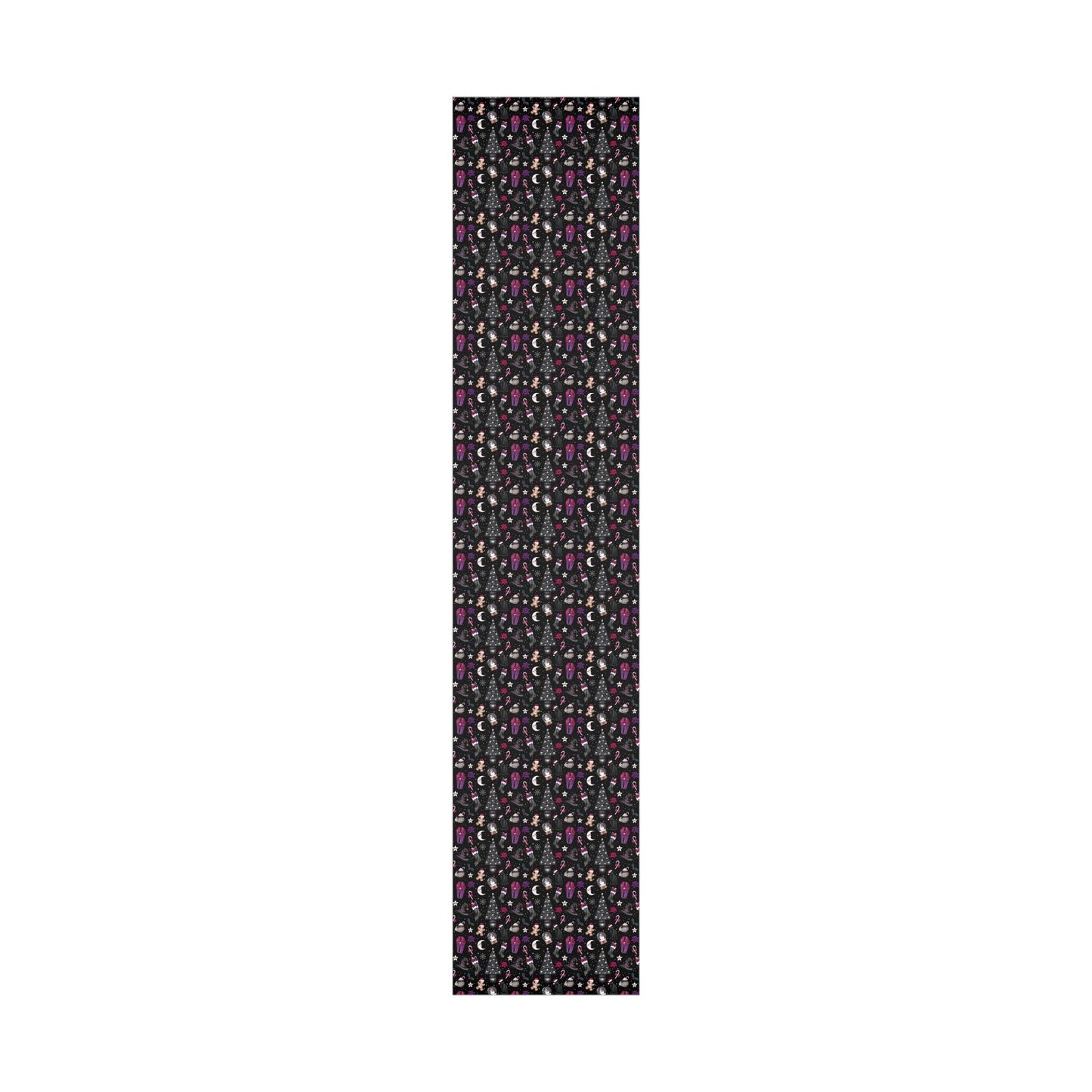 Kitschy Goth Christmas, Creepmas Whimsigoth Black Eco-friendly Gift Wrap | lovevisionkarma.com