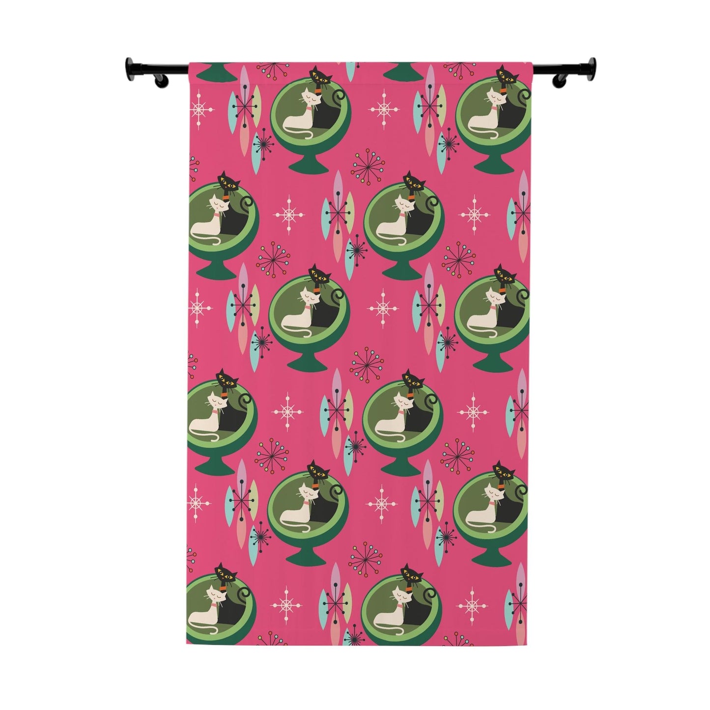 Retro 50s Cat Couple Ball Chair Pink & Green MCM Blackout Window Curtain | lovevisionkarma.com
