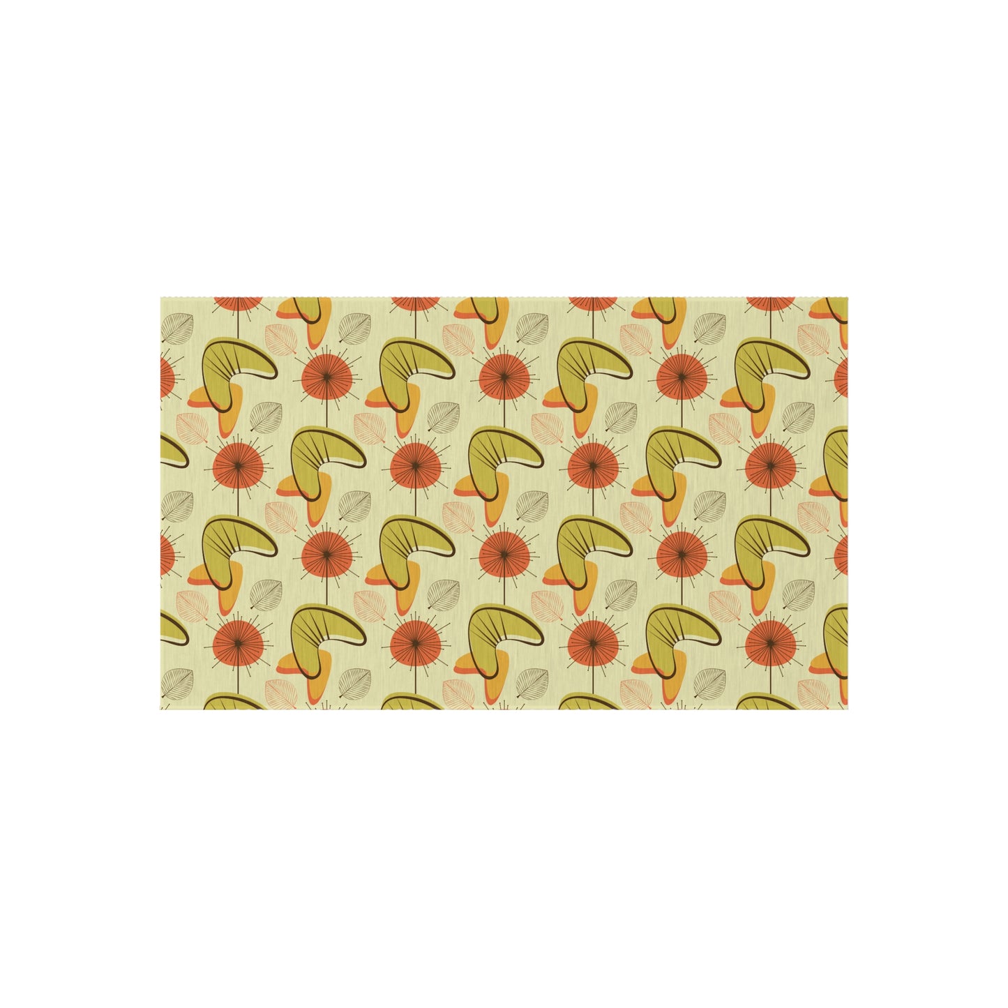 Retro 60s 70s Atomic Boomerangs & Leaves MCM Orange, Green & Yellow Anti-Slip Indoor/Outdoor Rug
