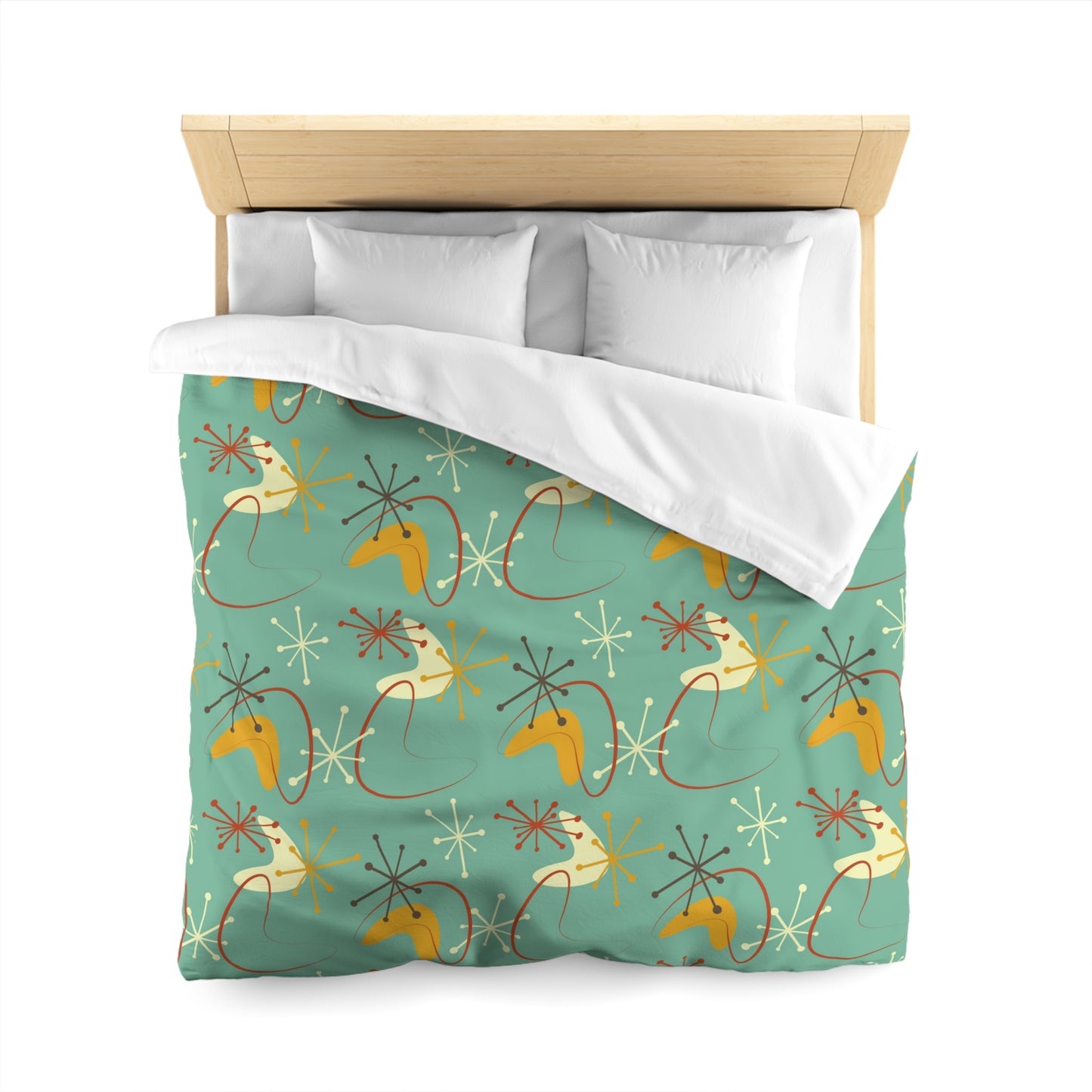Retro Atomic Starburst & Boomerang Mid Century Blue & Mustard Duvet Cover