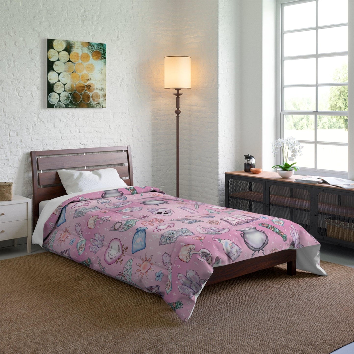 Witchy Pastel Kawaii Whimsigoth Pink Comforter | lovevisionkarma.com