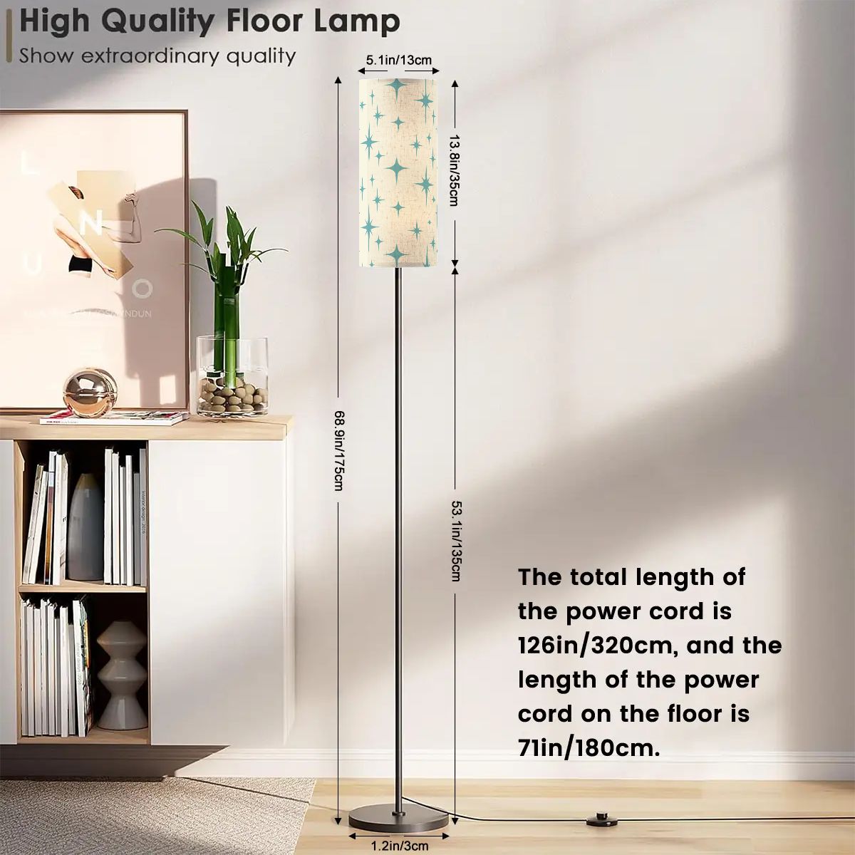 Retro 50s Atomic Starburst Mid Century Mod Blue and Off-White Floor Lamp