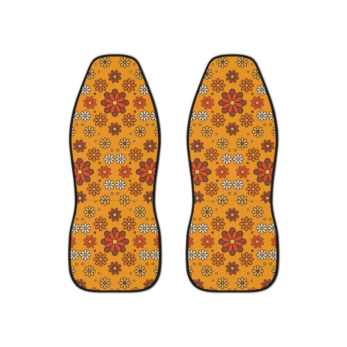 Retro 60s 70s Groovy Mod Daisy Floral Mid Century Orange & Brown Car Seat Covers