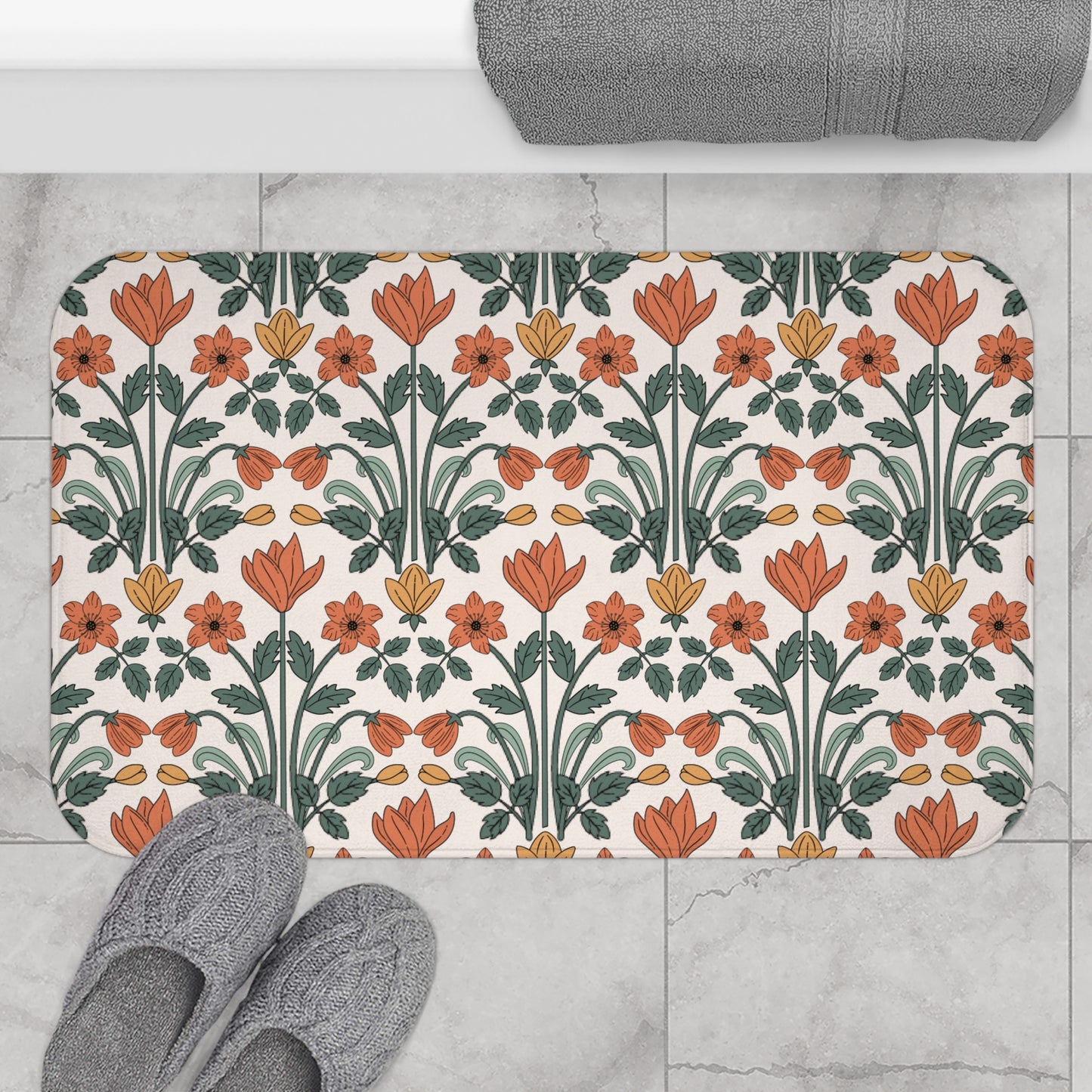 Retro Floral Deco MCM Multicolor Bath Mat