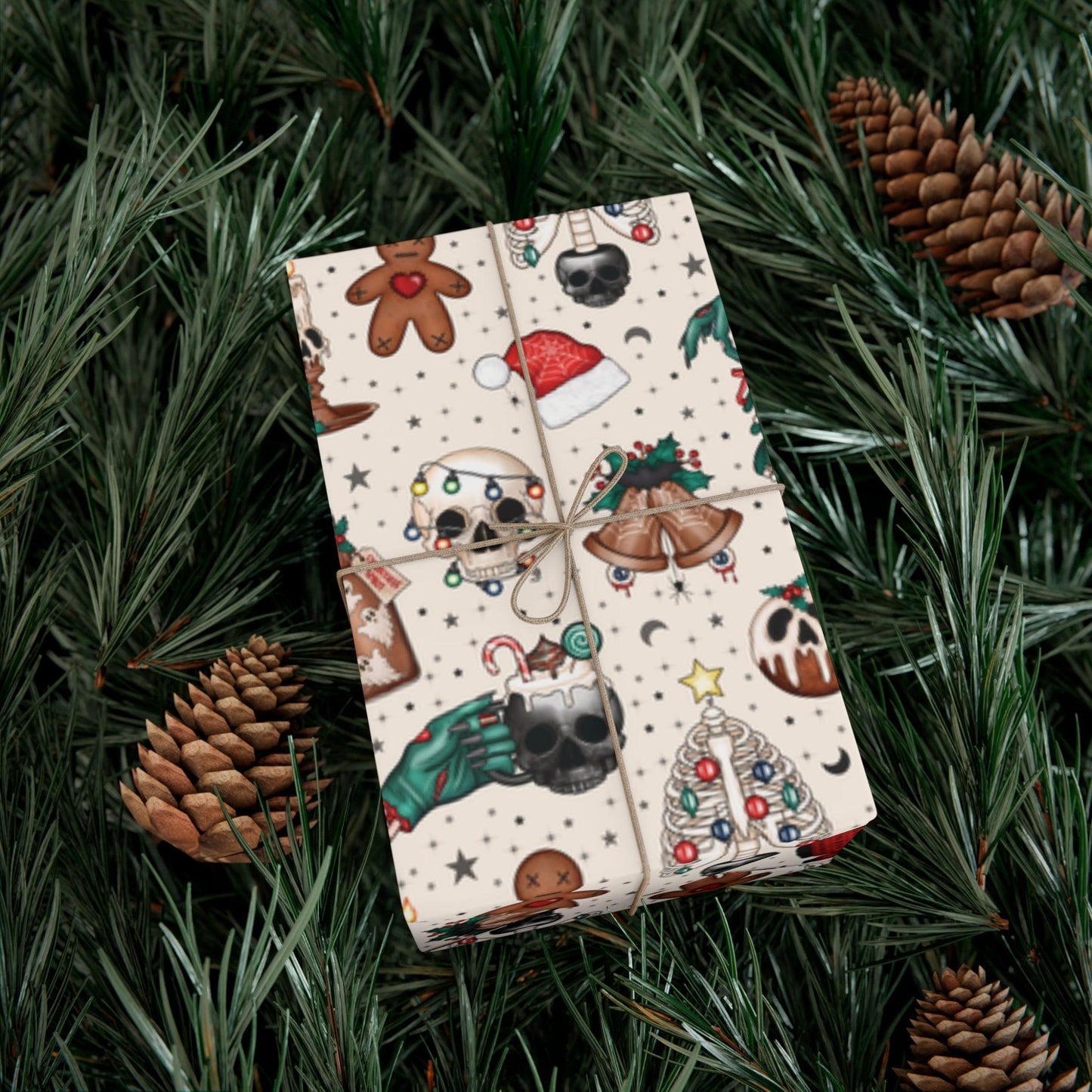 Goth Christmas Kitsch Skulls, Cats & Zombie Hands Multicolor Eco-Friendly Gift Wrap Paper | lovevisionkarma.com