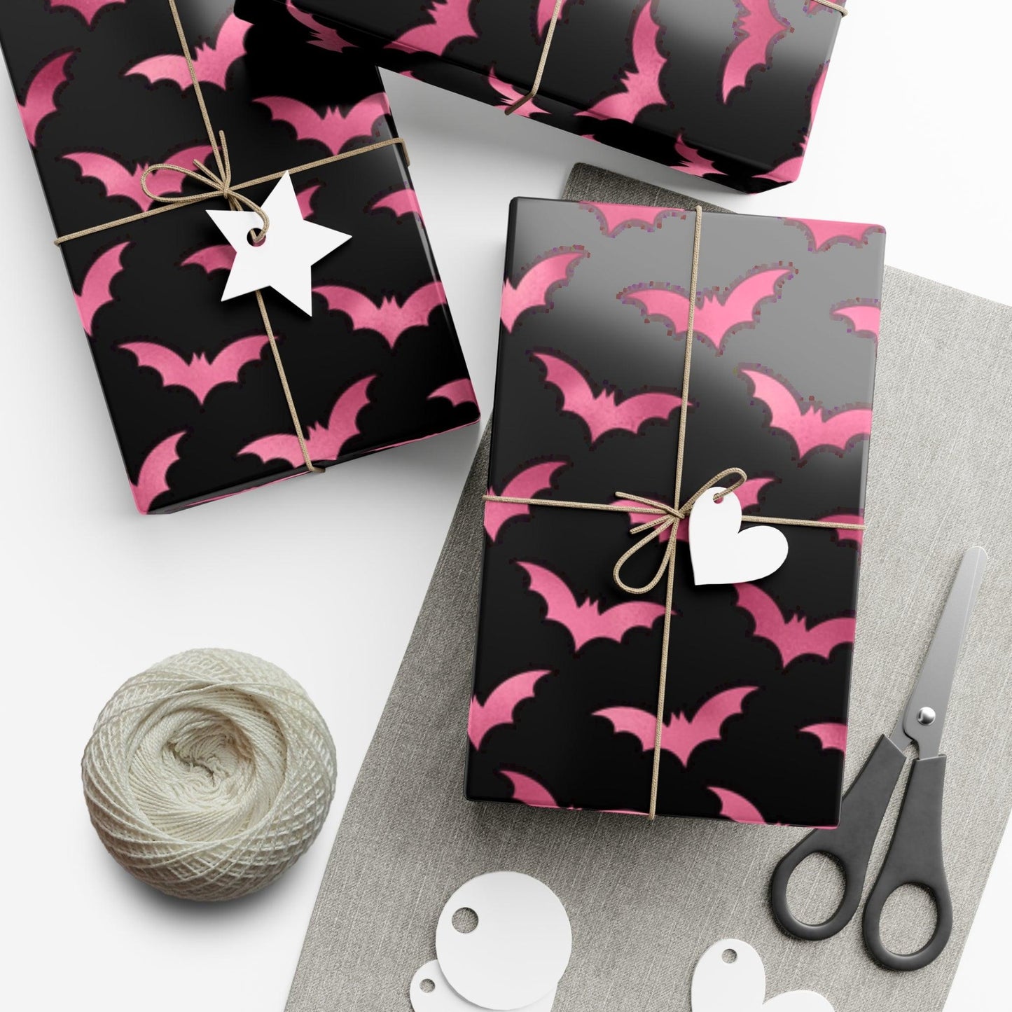 Pink Bats Halloween, Goth Christmas & Creepmas Glam Goth Black Eco-Friendly Gift Wrap Paper | lovevisionkarma.com