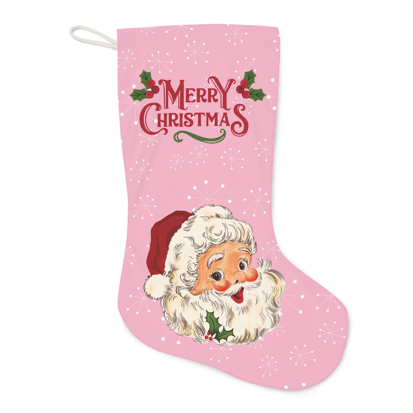 Retro Santa 50s Atomic Burst, Vintage Style Mid Century Mod Pink Christmas Stocking